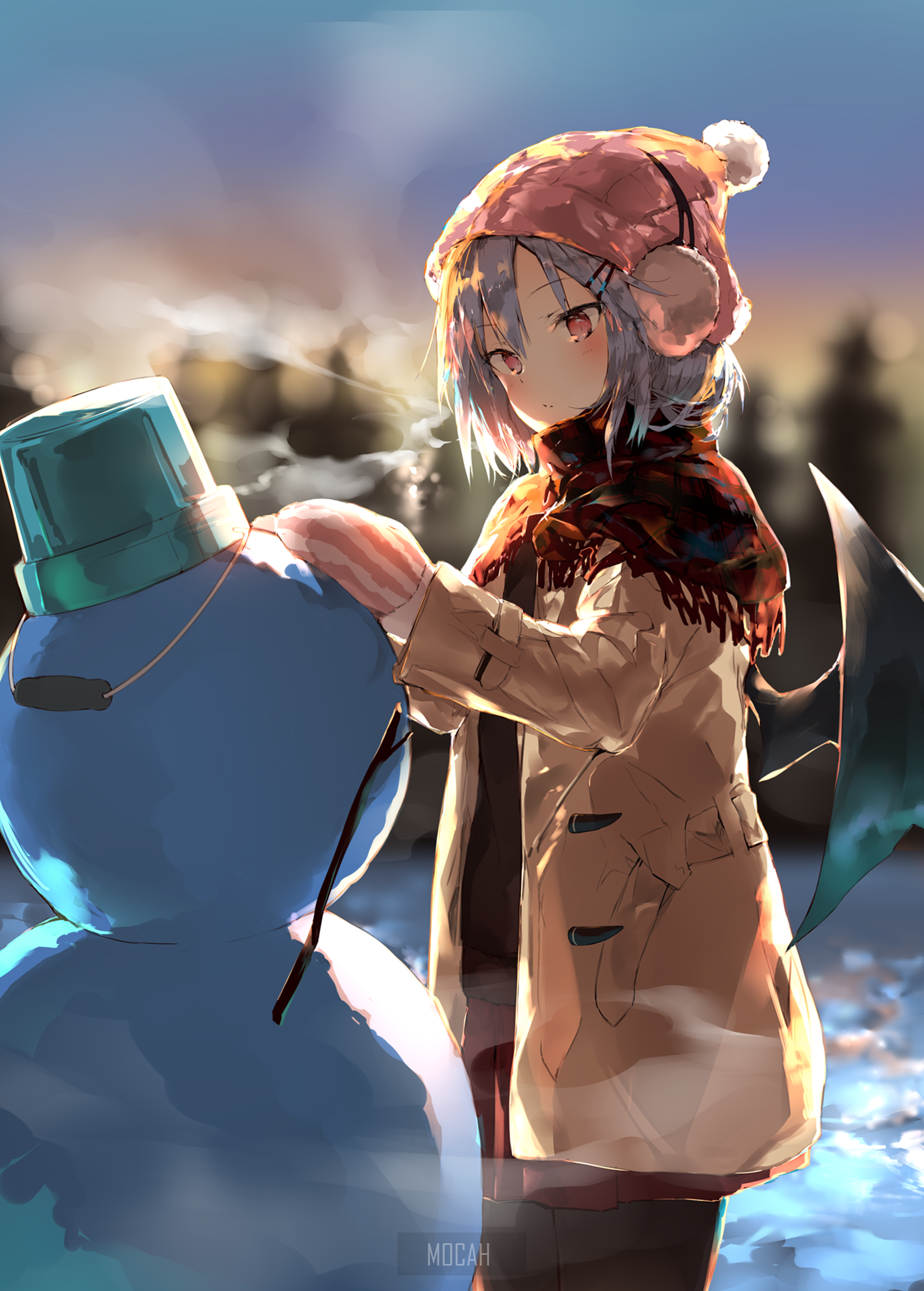 Remilia Scarlet from Touhou building a snowman HD Phone Wallpaper