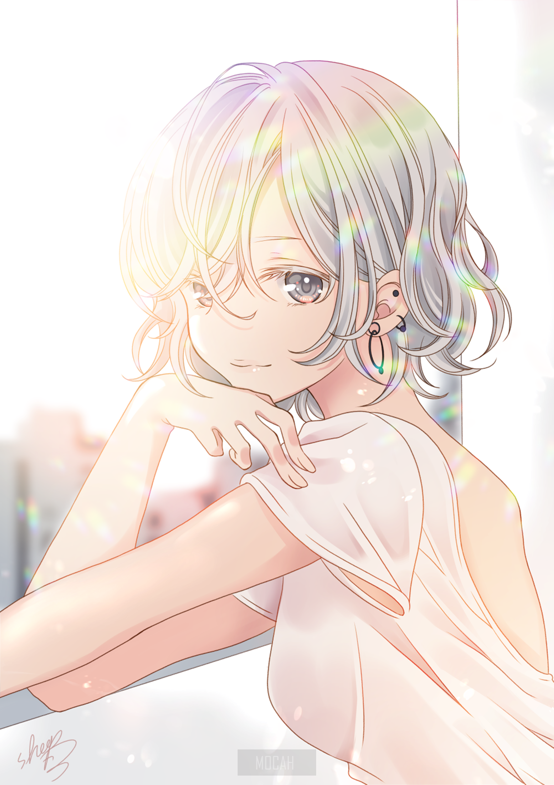 Anime girl with piercings in sunlight HD Phone Wallpaper