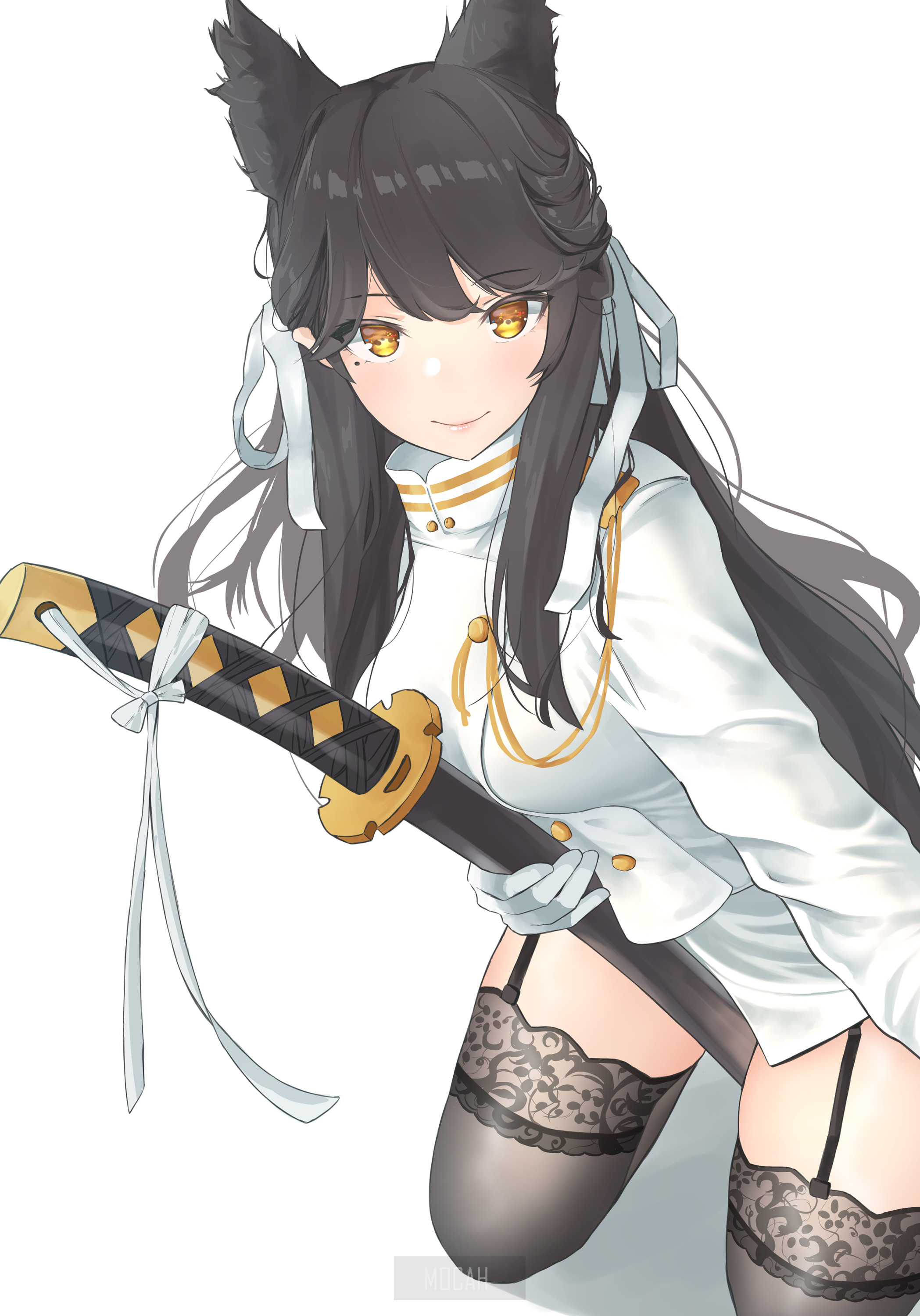 Atago from Azur Lane holding a katana HD Phone Wallpaper