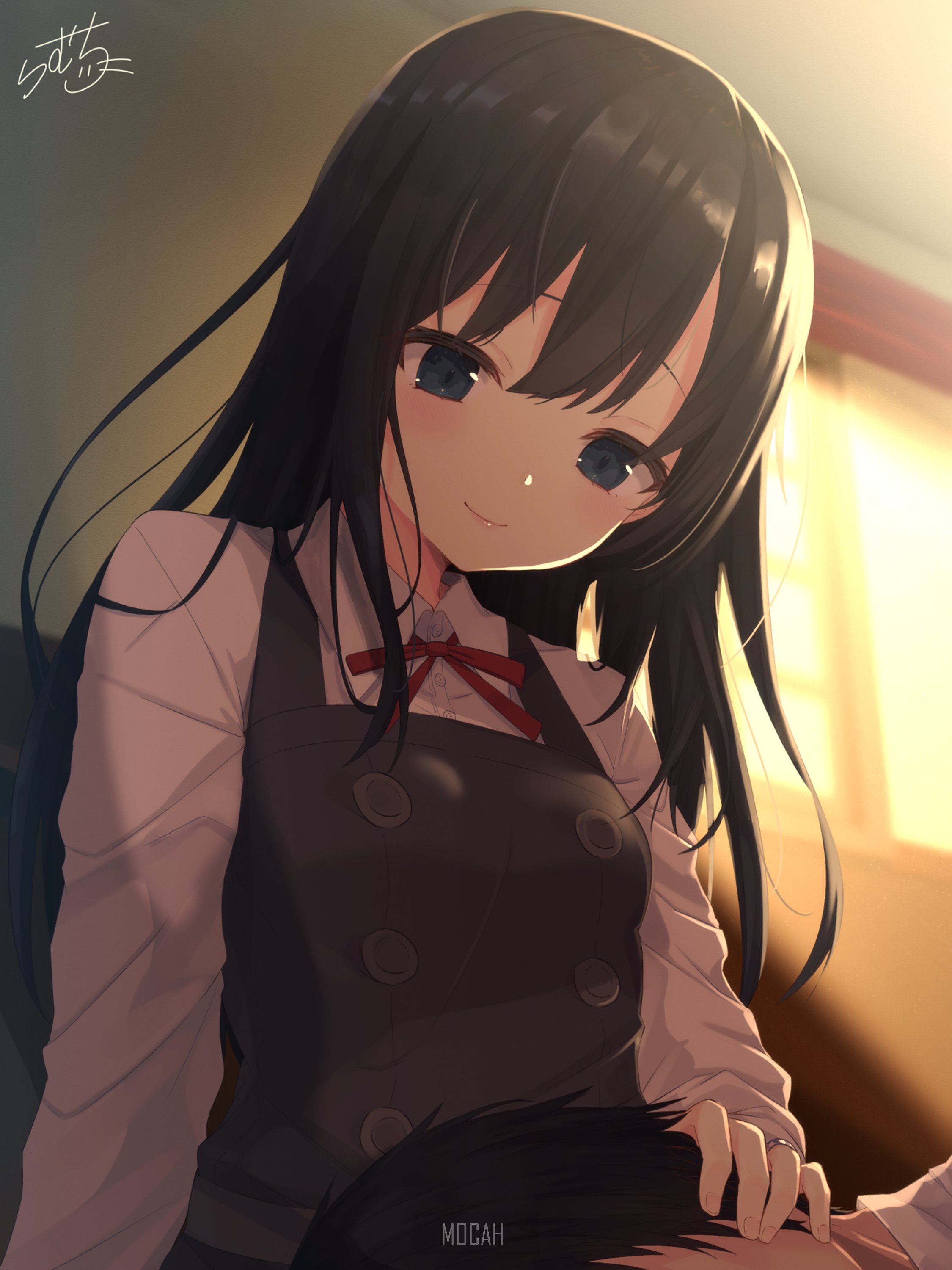 Anime girl with black hair and blue eyes HD Phone Wallpaper