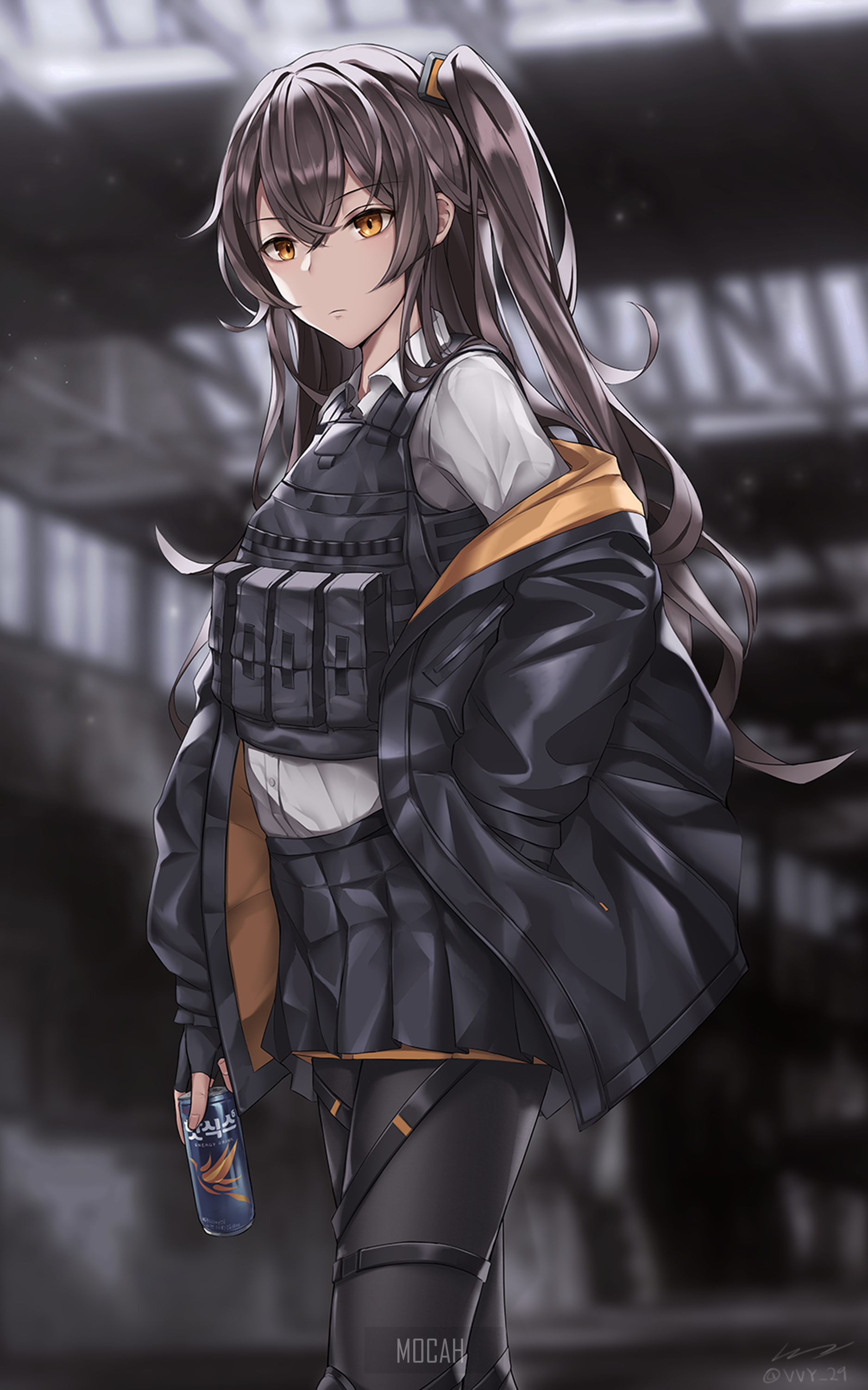 UMP45 from Girls Frontline holding a drink HD Phone Wallpaper