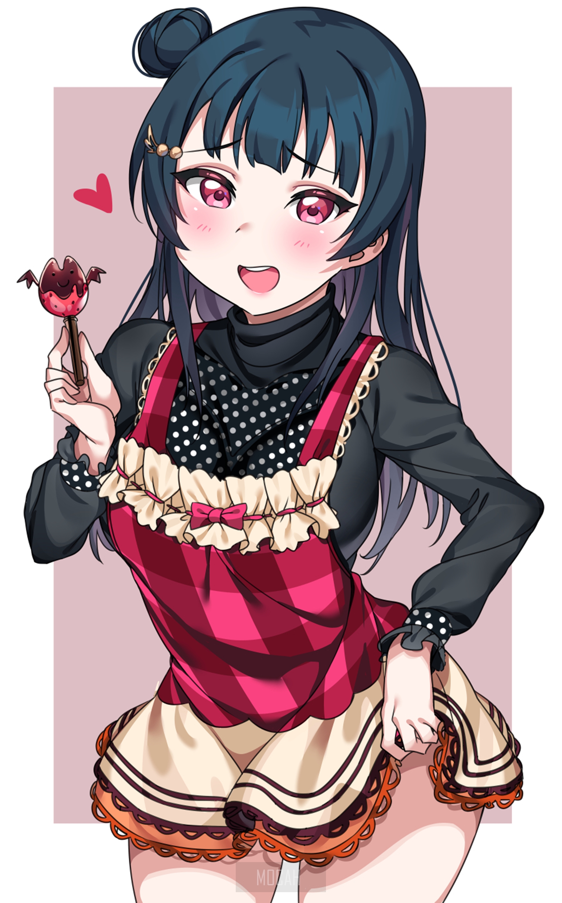 Tsushima Yoshiko from Love Live! Sunshine!! holding a lollipop HD Phone Wallpaper