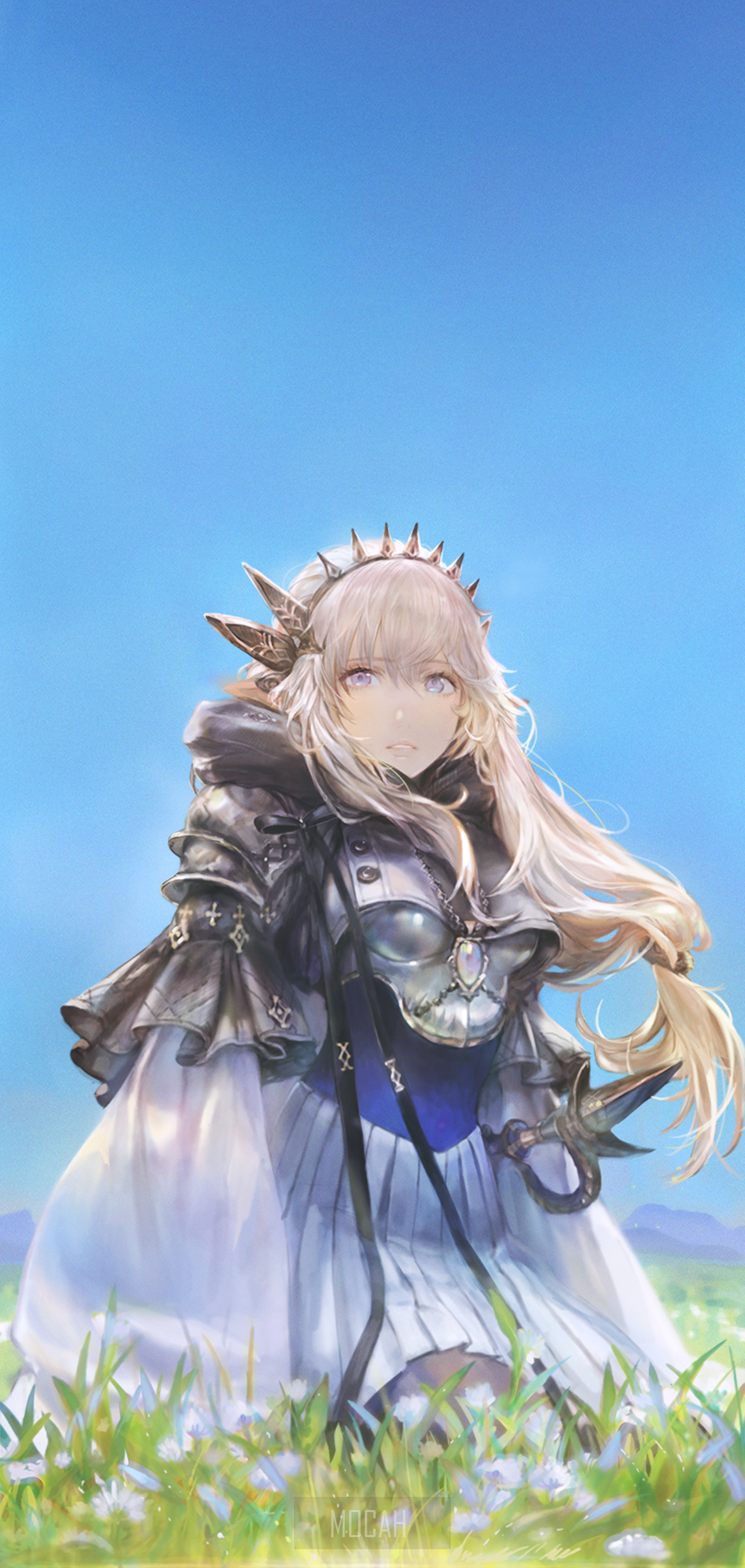 Anime girl in armor with blonde hair HD Phone Wallpaper