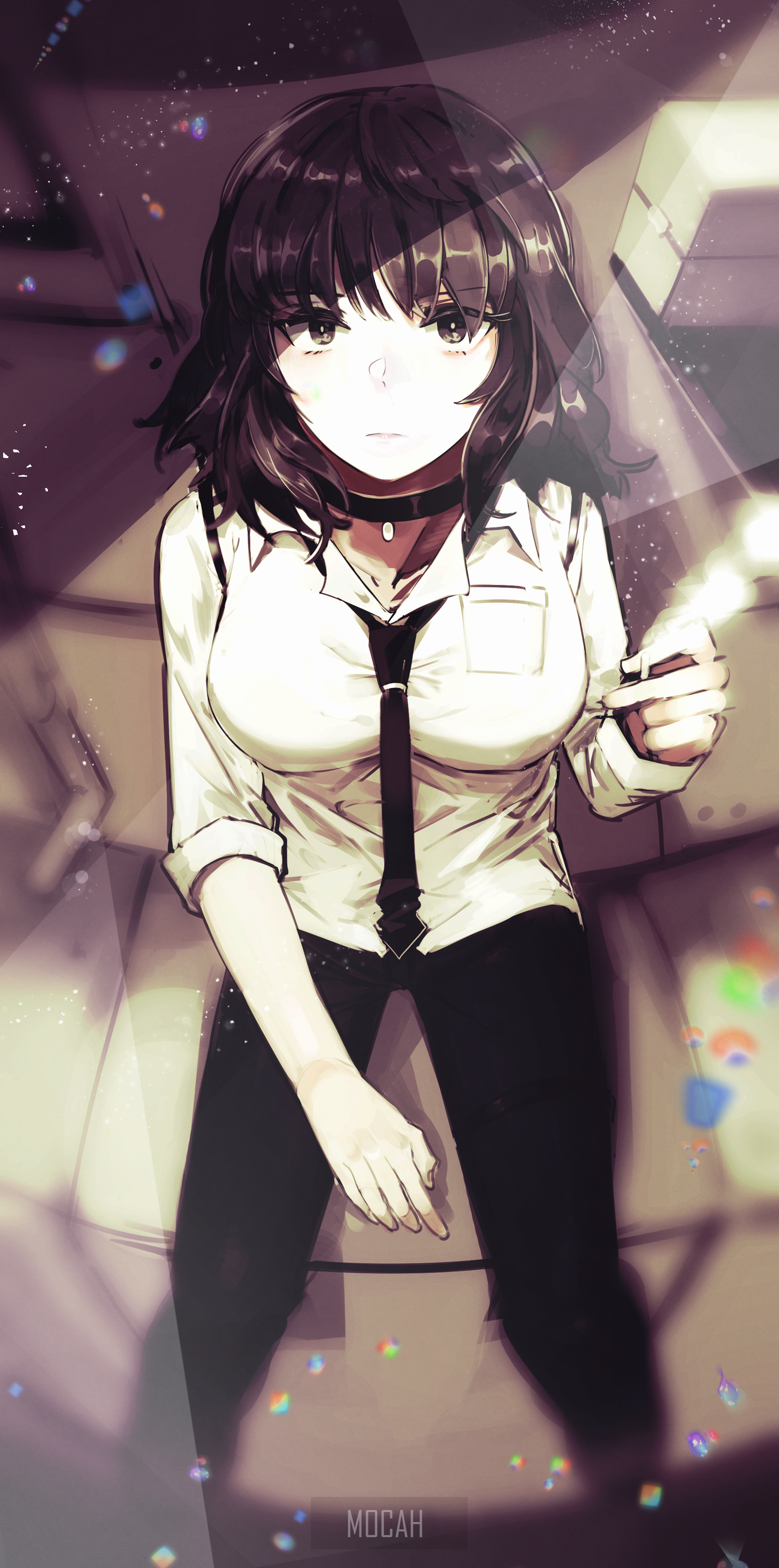Anime girl in white shirt and tie HD Phone Wallpaper