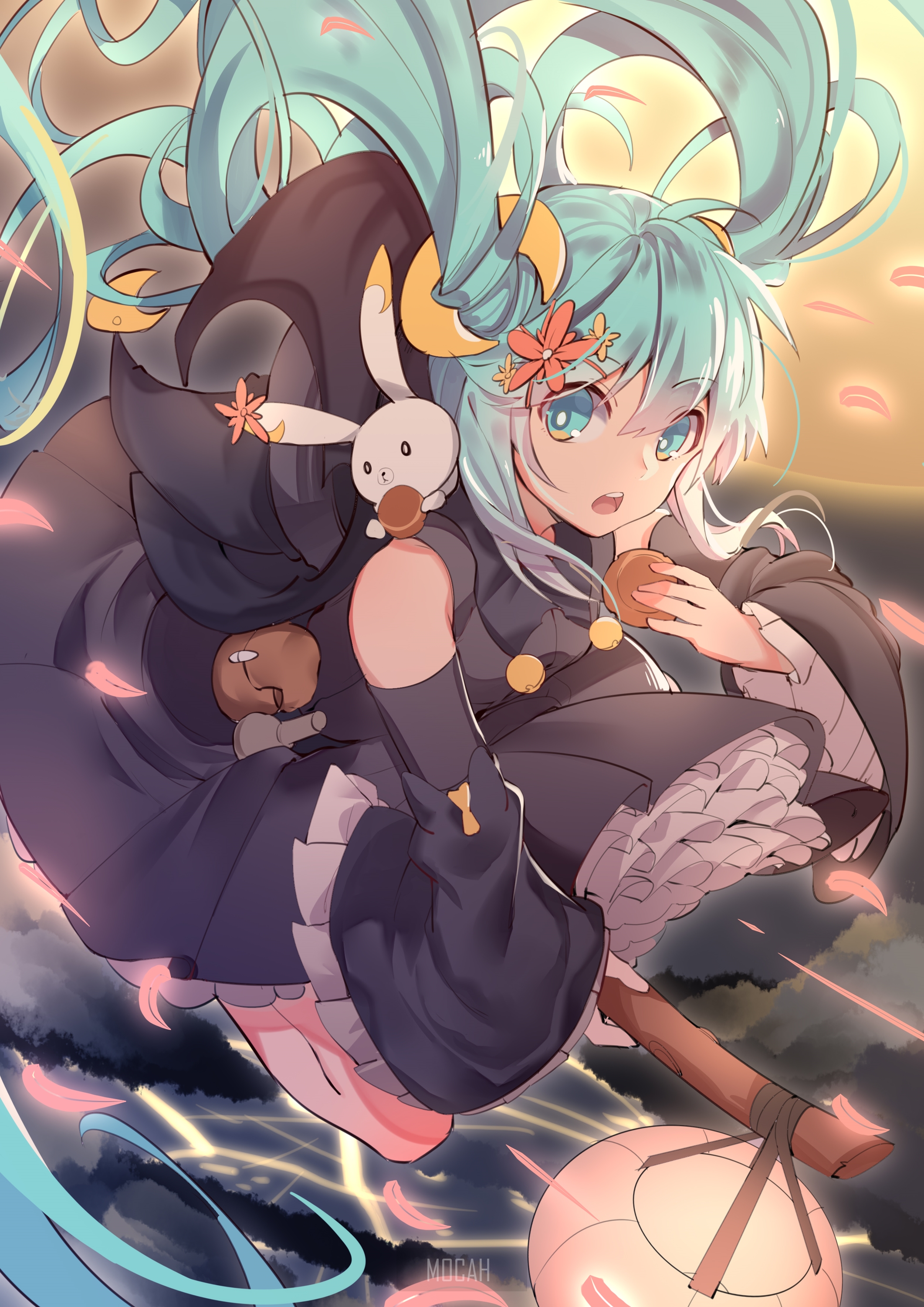 Hatsune Miku with a lantern and a bunny charm HD Phone Wallpaper