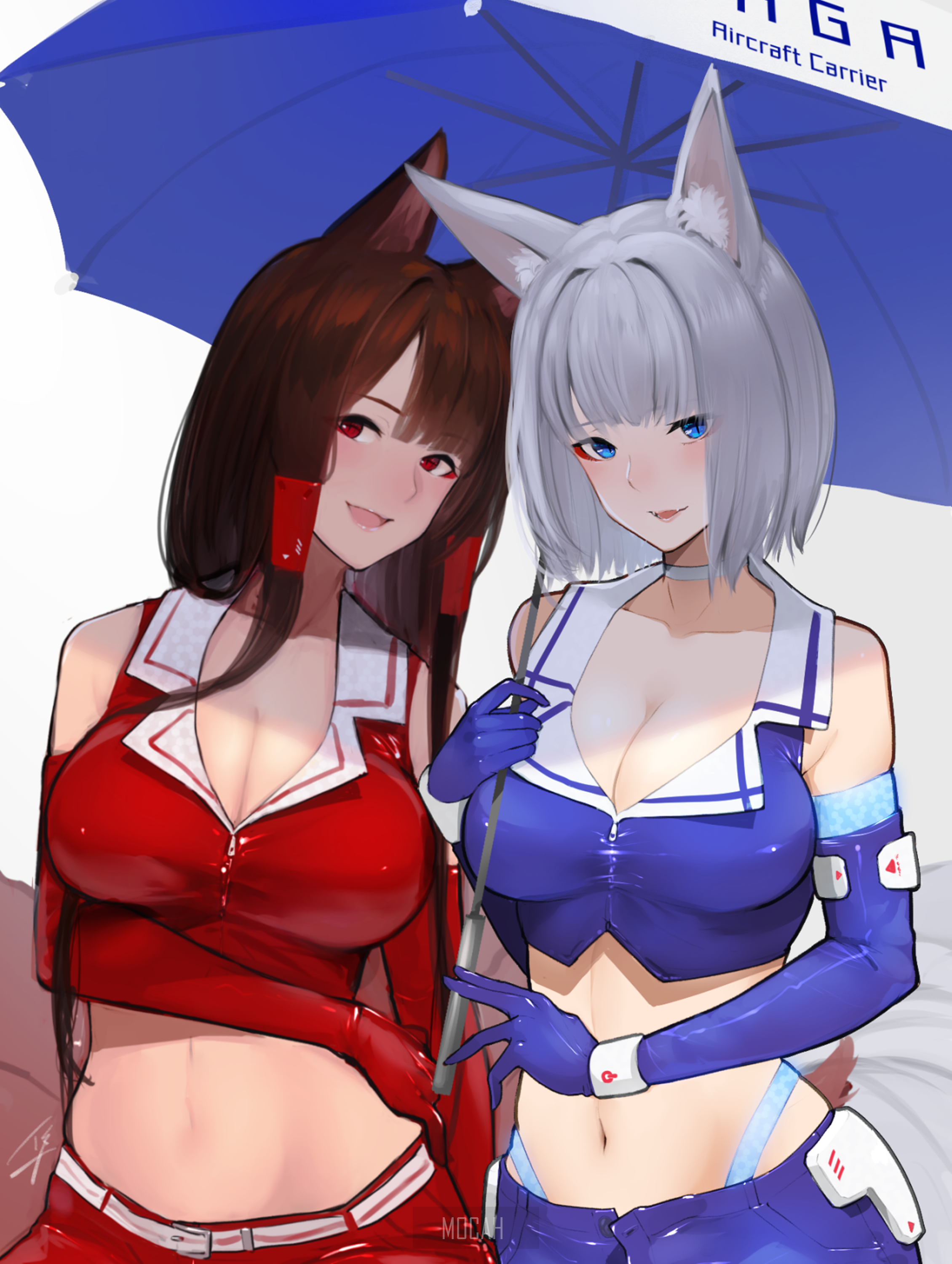 Akagi and Kaga from Azur Lane under an umbrella HD Phone Wallpaper