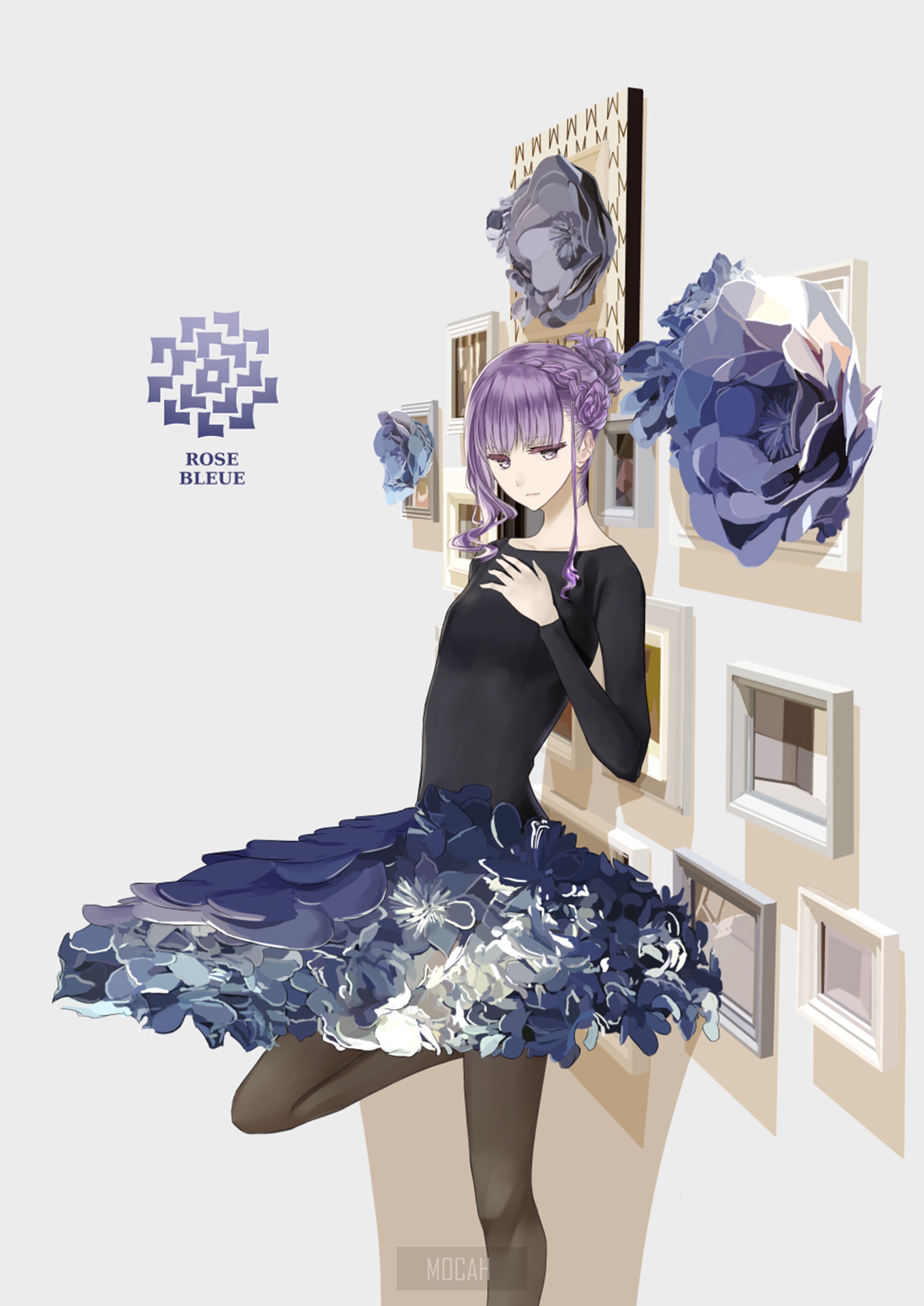 Anime girl with purple hair and flower dress HD Phone Wallpaper