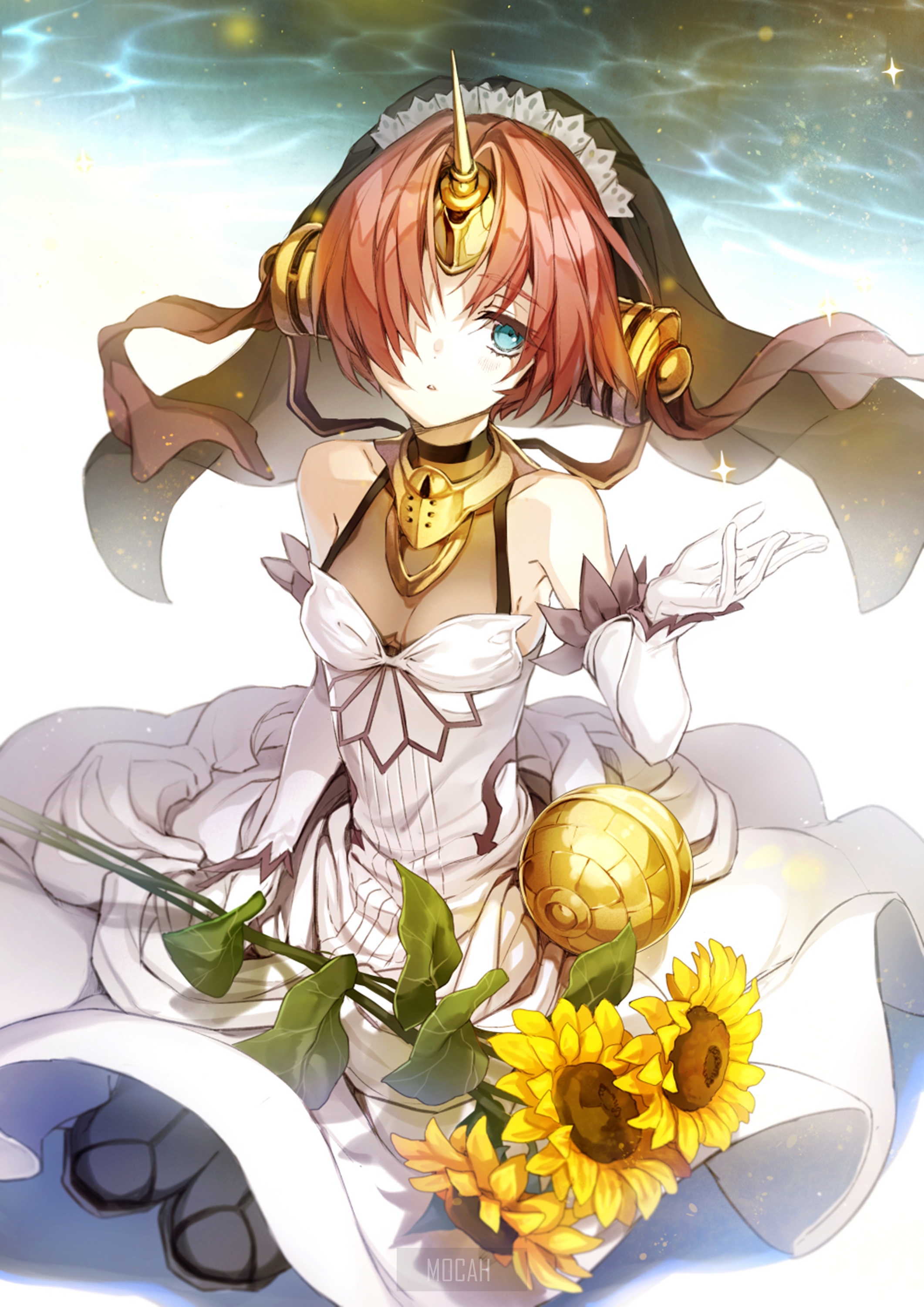 Frankenstein from Fate/Grand Order in a wedding dress with sunflowers HD Phone Wallpaper