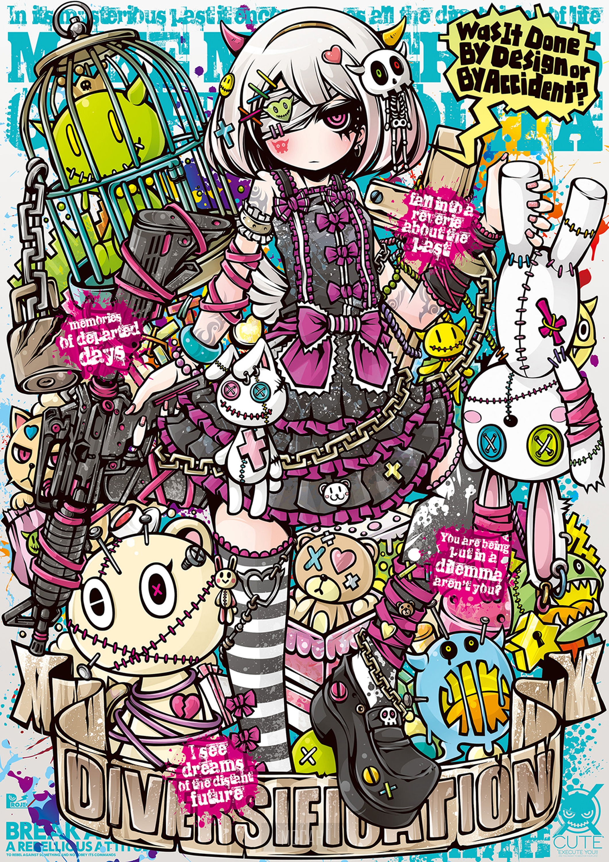 Anime Girl with Stuffed Toys and Chains HD Phone Wallpaper