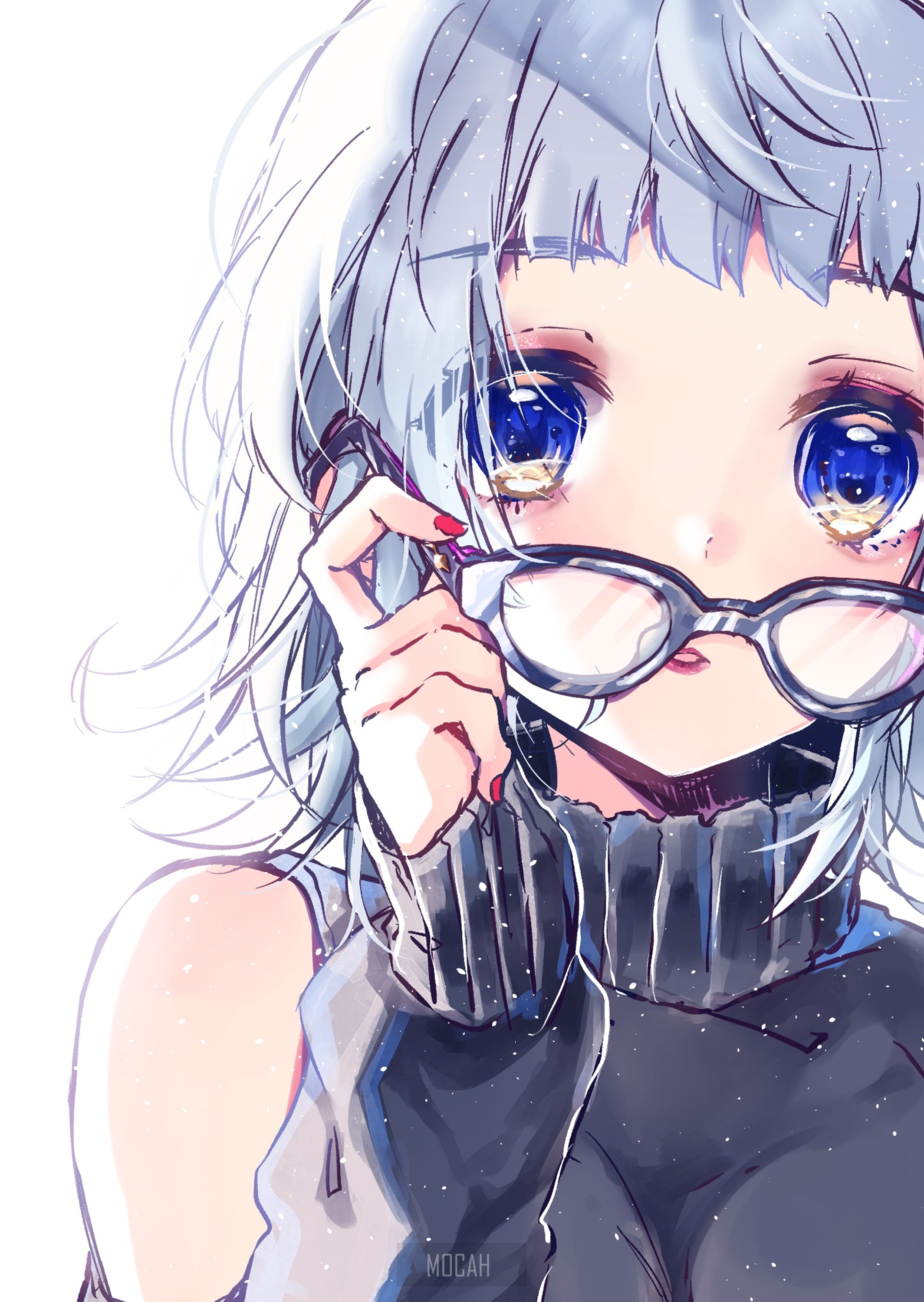 Anime girl with blue eyes and glasses HD Phone Wallpaper