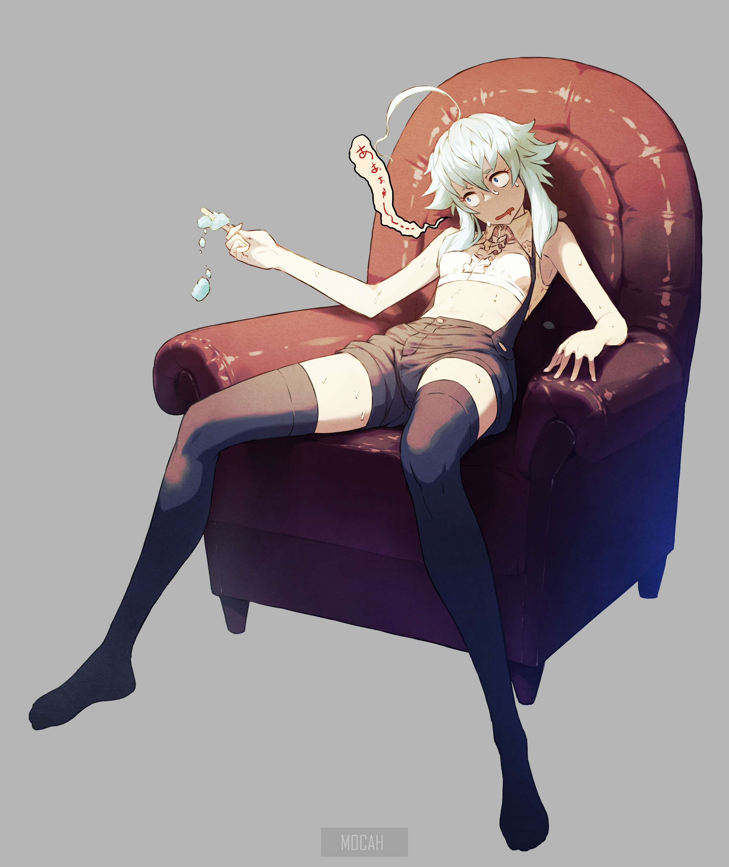 Anime girl with snake-like creature in armchair HD Phone Wallpaper