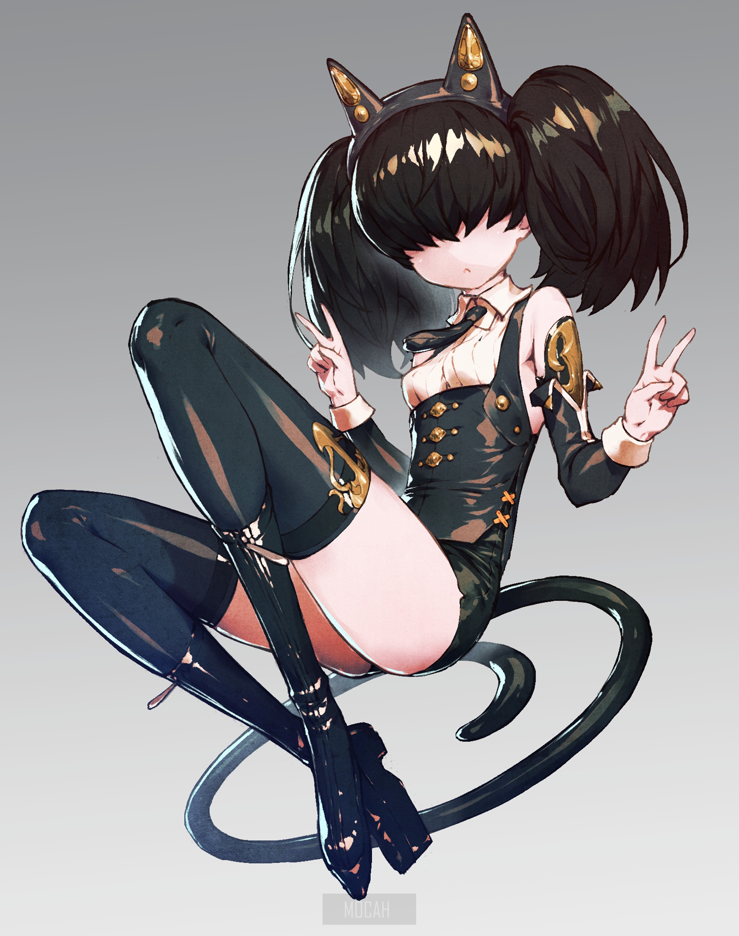 Anime girl with cat ears and pigtails HD Phone Wallpaper