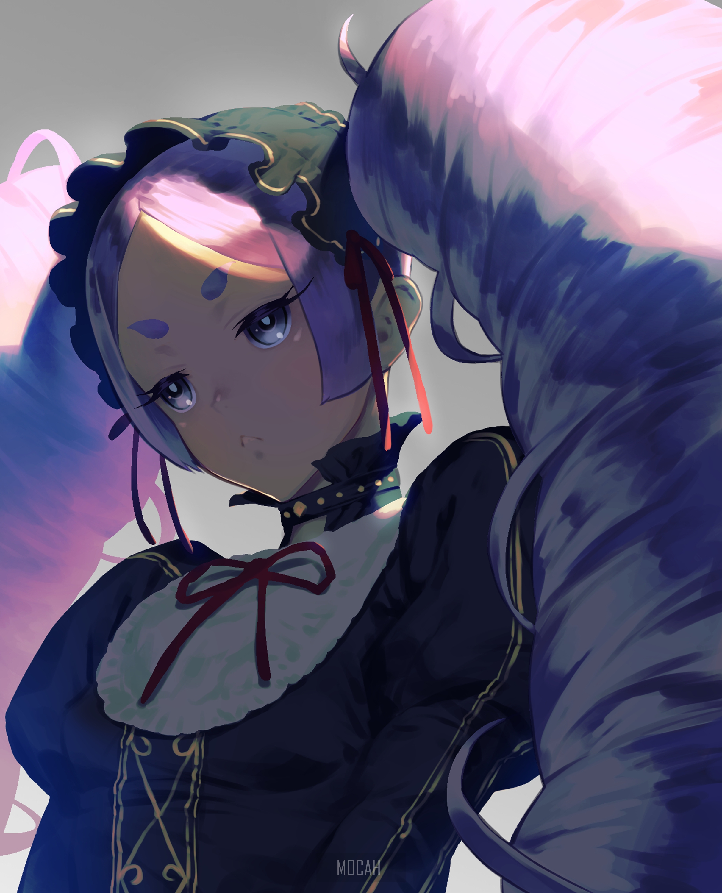 Anime girl with purple hair and pigtails HD Phone Wallpaper