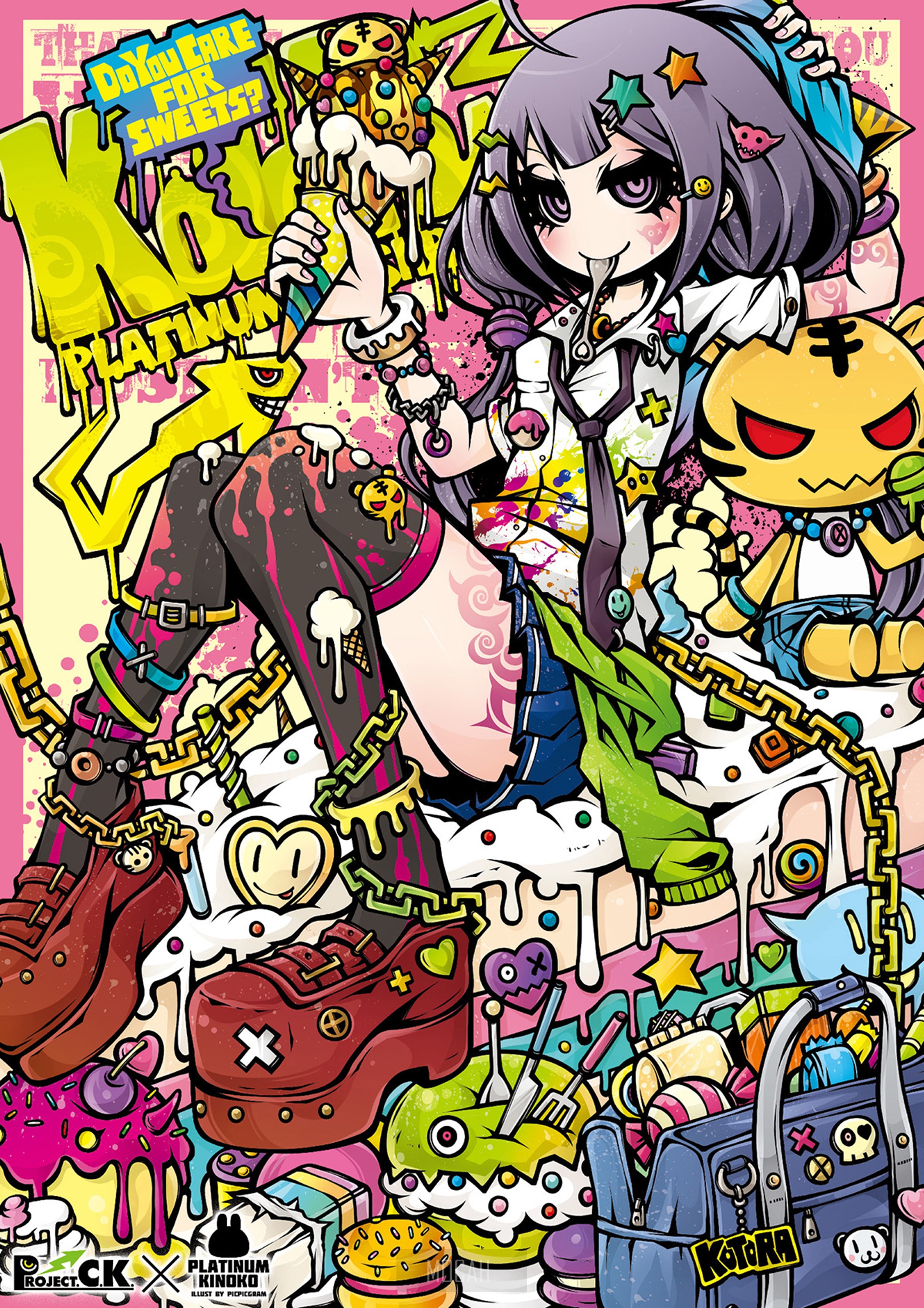 Anime girl with sweets and chains HD Phone Wallpaper