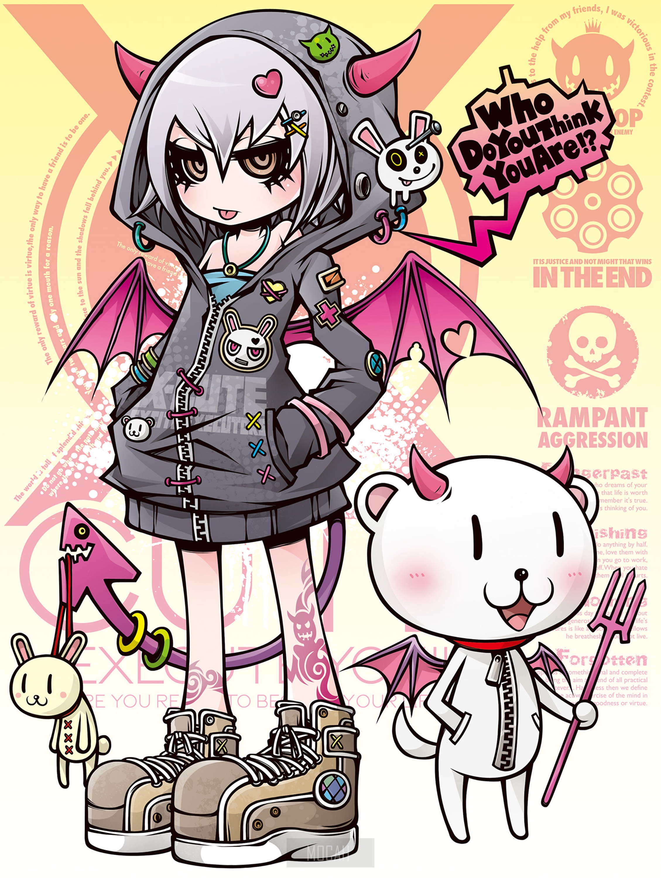 Anime girl with devil wings and horns HD Phone Wallpaper
