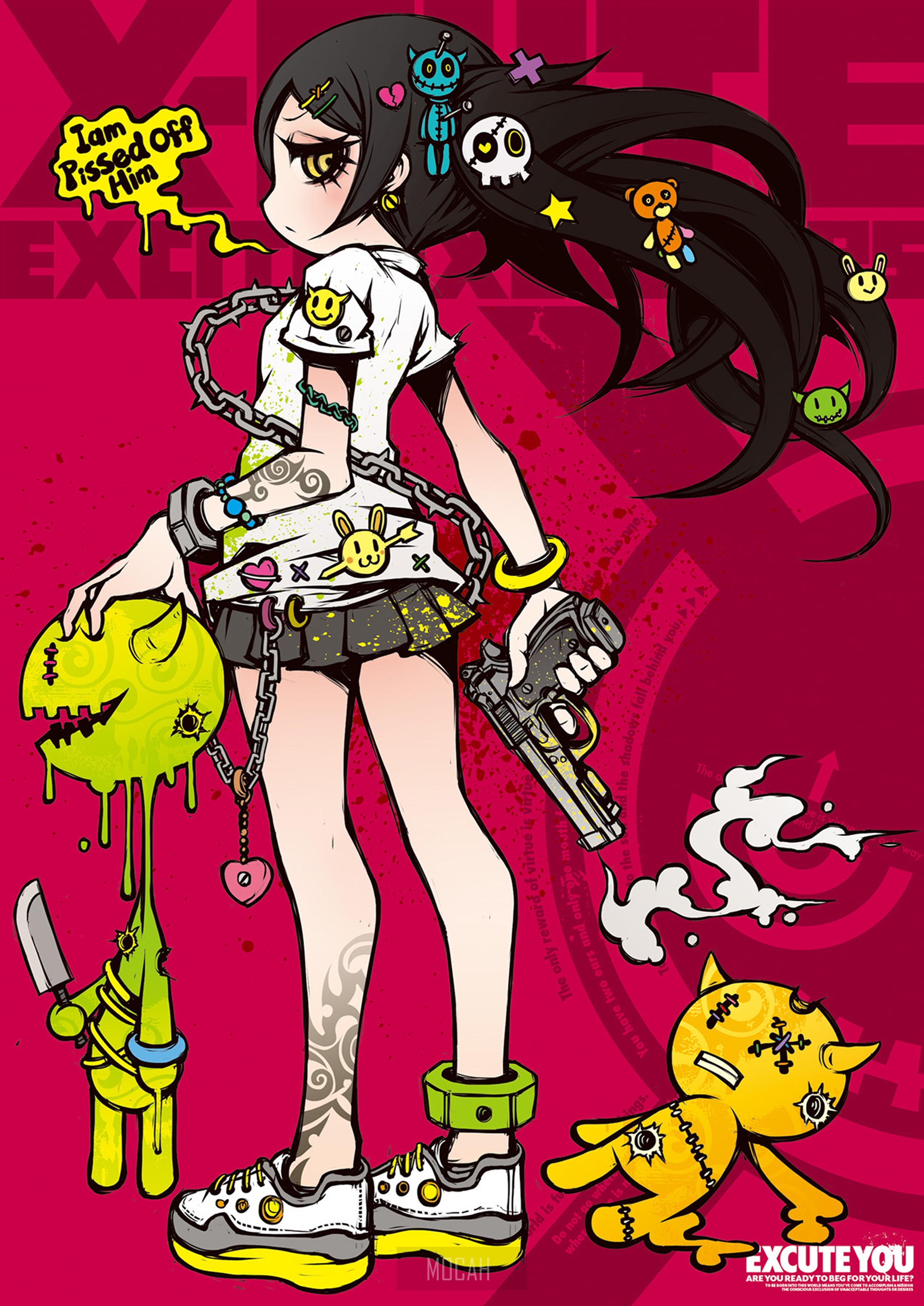 Anime girl with gun and chains HD Phone Wallpaper