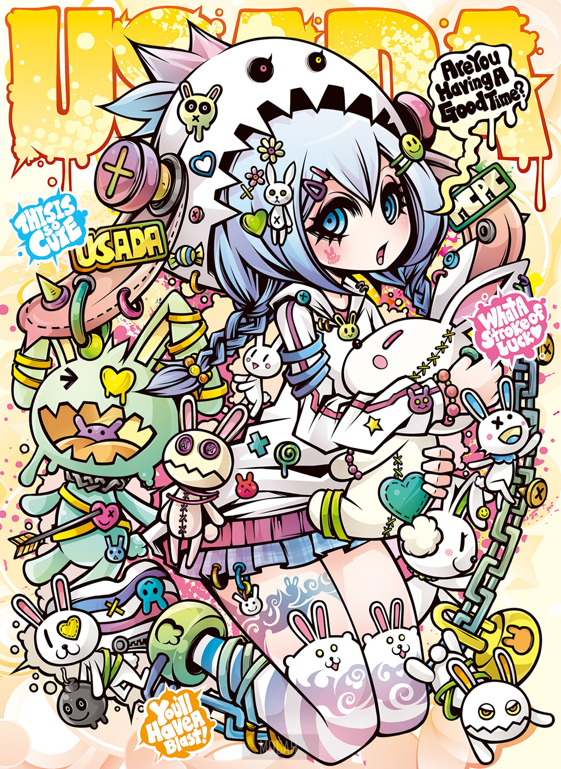 Usada anime girl with bunnies and toys HD Phone Wallpaper