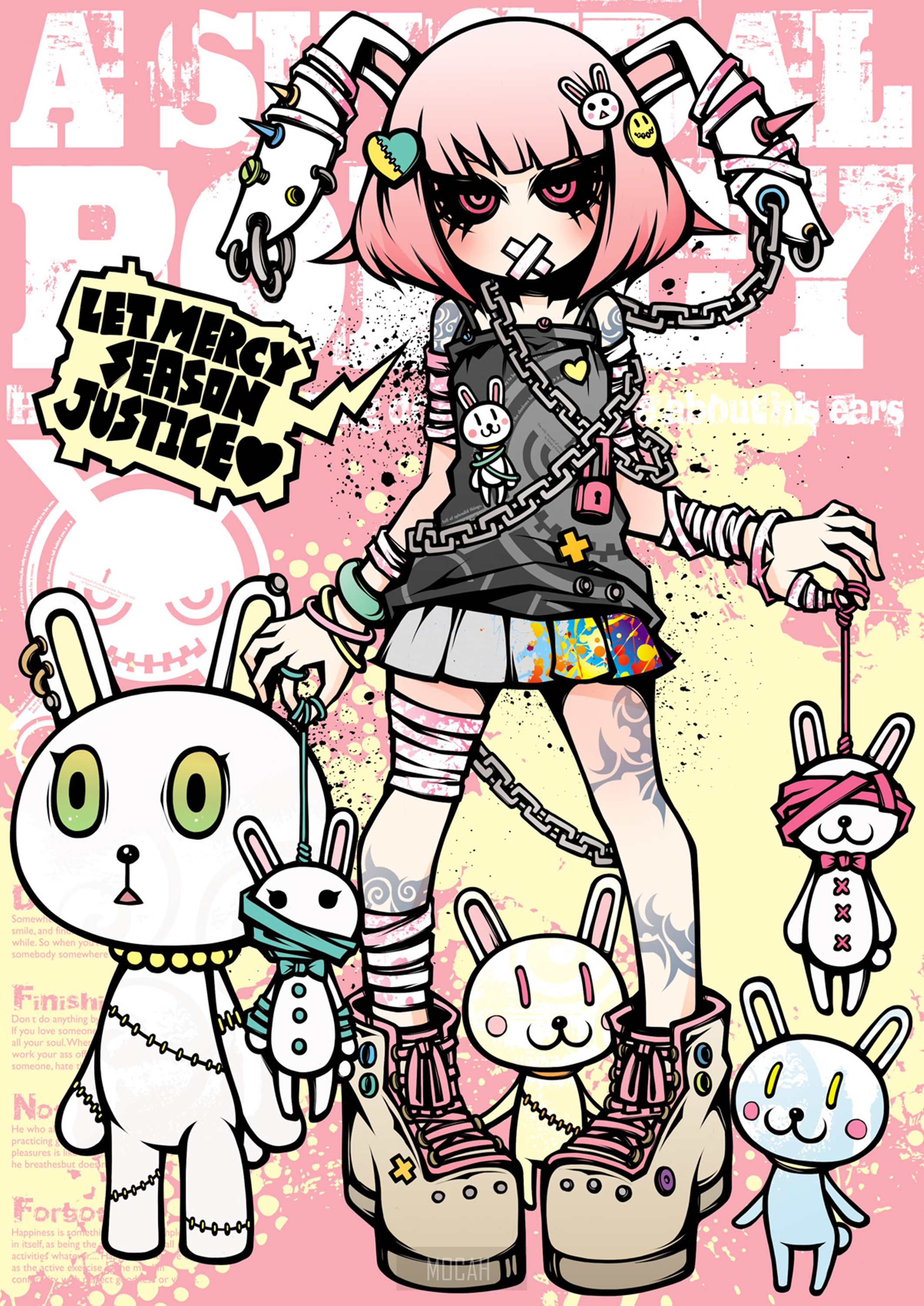 Anime girl with bunny ears and chains HD Phone Wallpaper