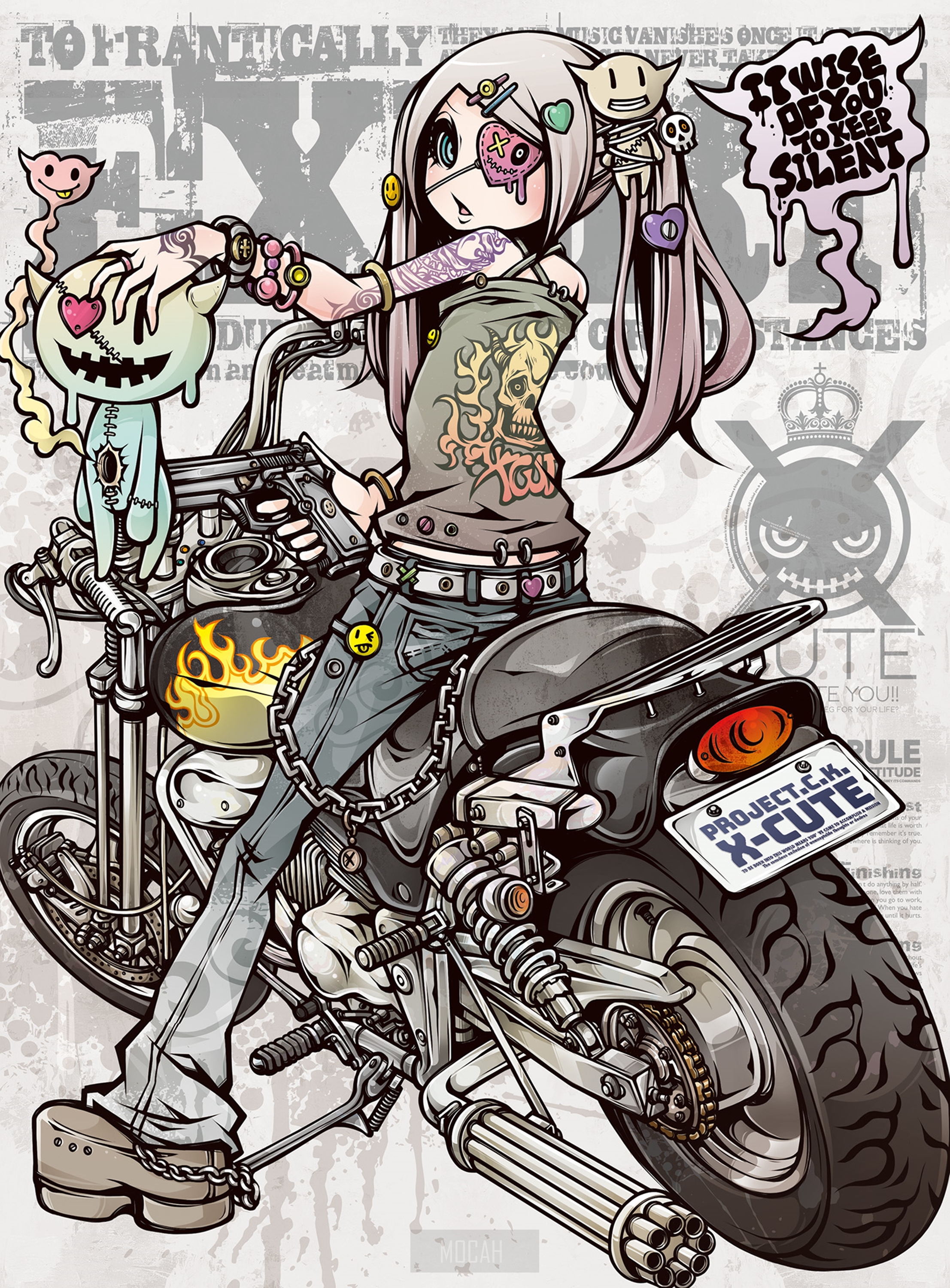 Anime girl with eyepatch on a motorcycle HD Phone Wallpaper