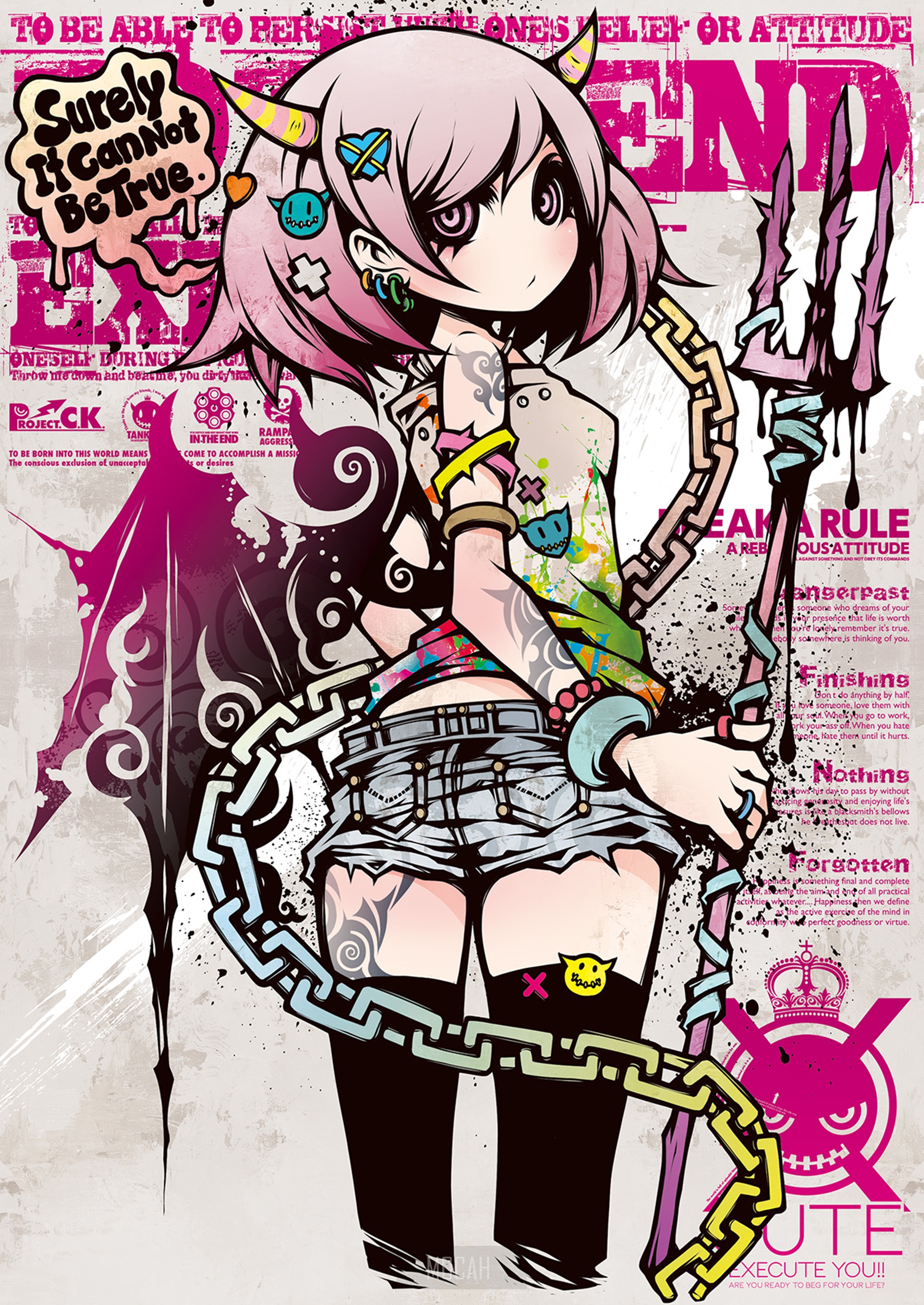 Anime girl with horns and chains HD Phone Wallpaper