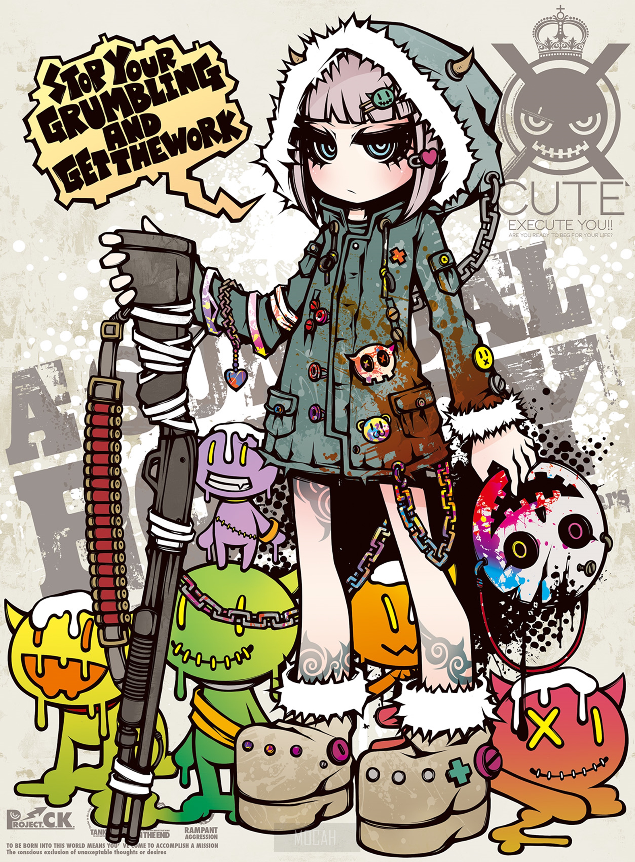 Anime girl with shotgun and plush toys, Project.C.K. original character HD Phone Wallpaper