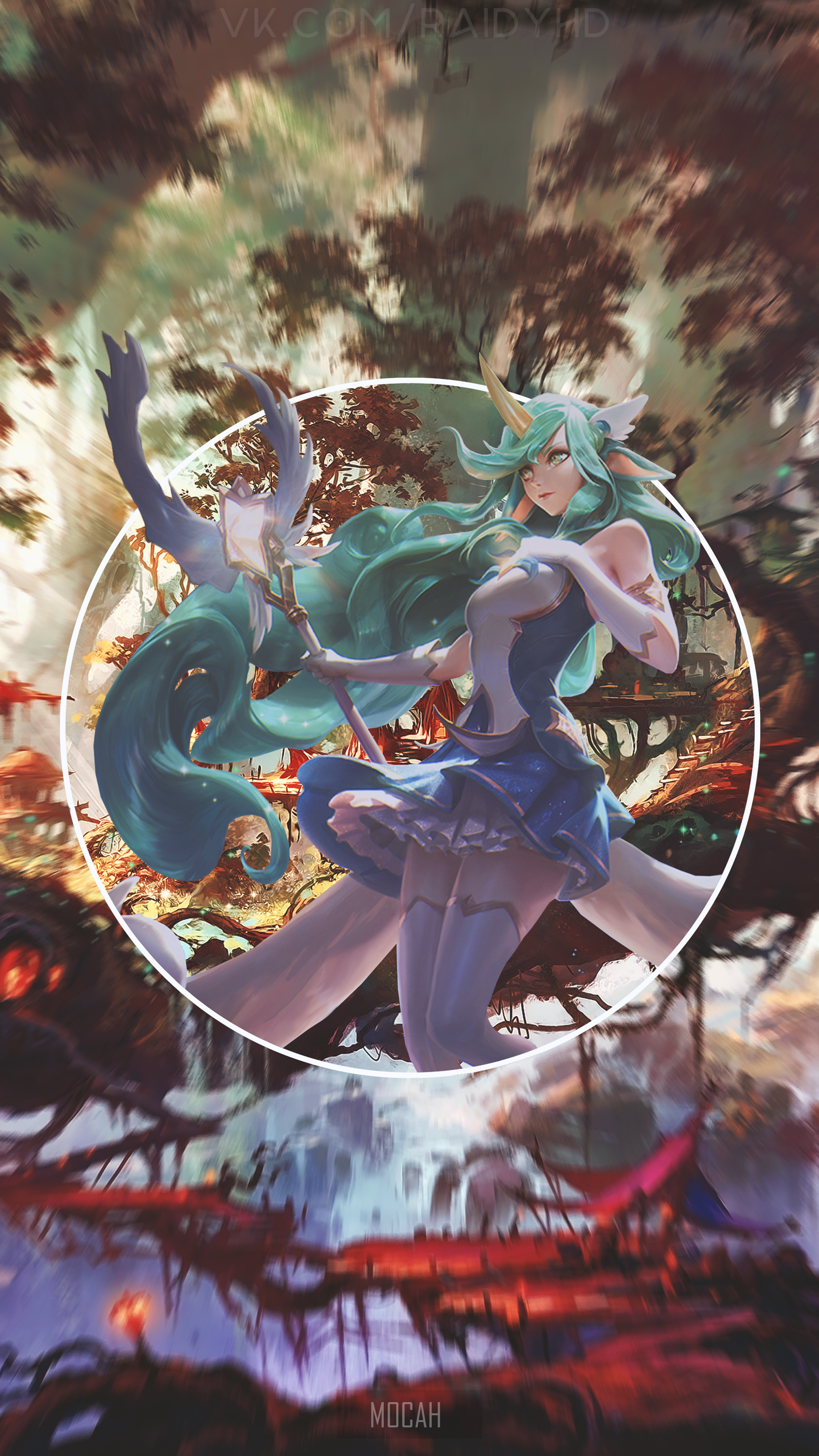 Soraka from League of Legends in a forest HD Phone Wallpaper