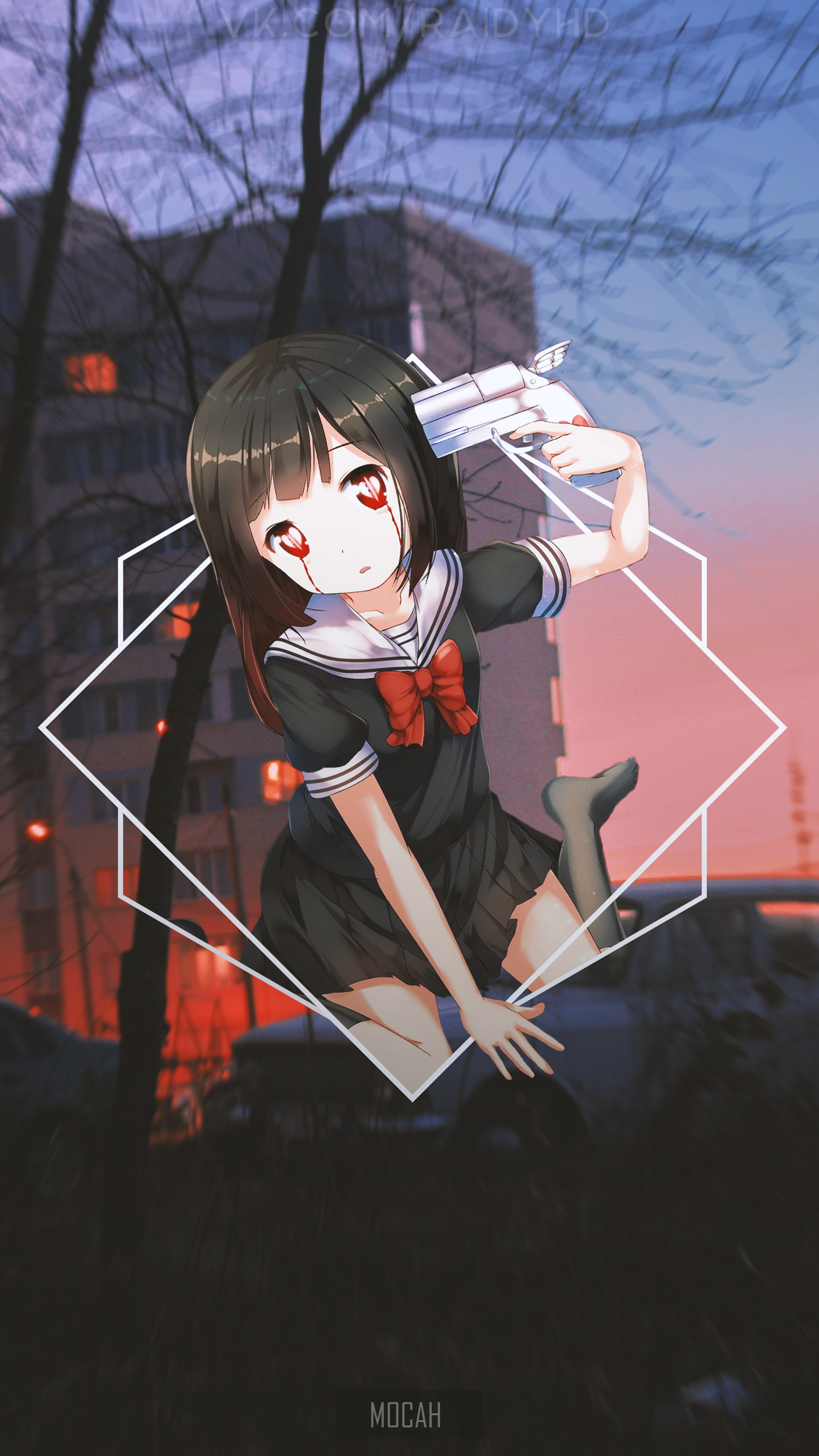 Anime girl with gun to head HD Phone Wallpaper
