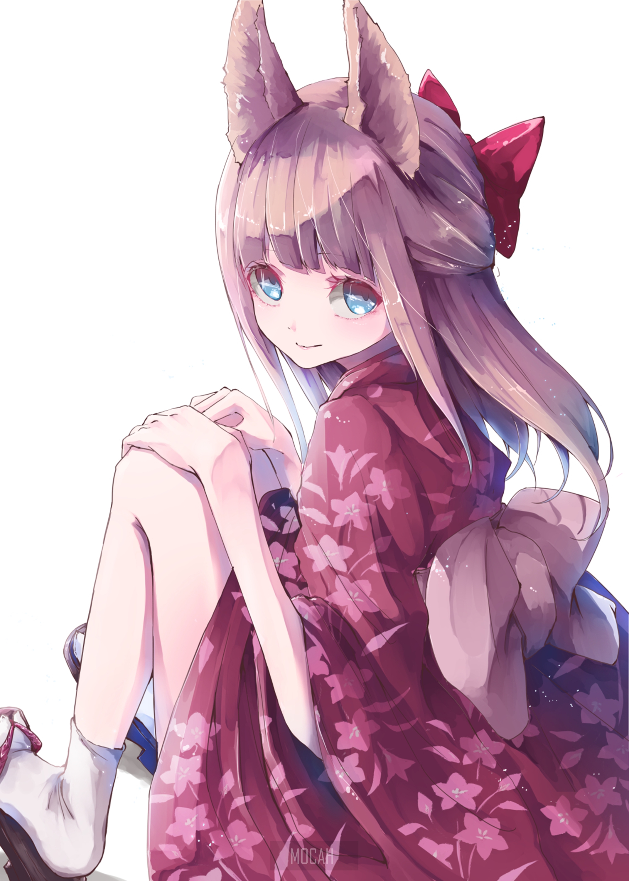 Anime girl with fox ears in a kimono HD Phone Wallpaper
