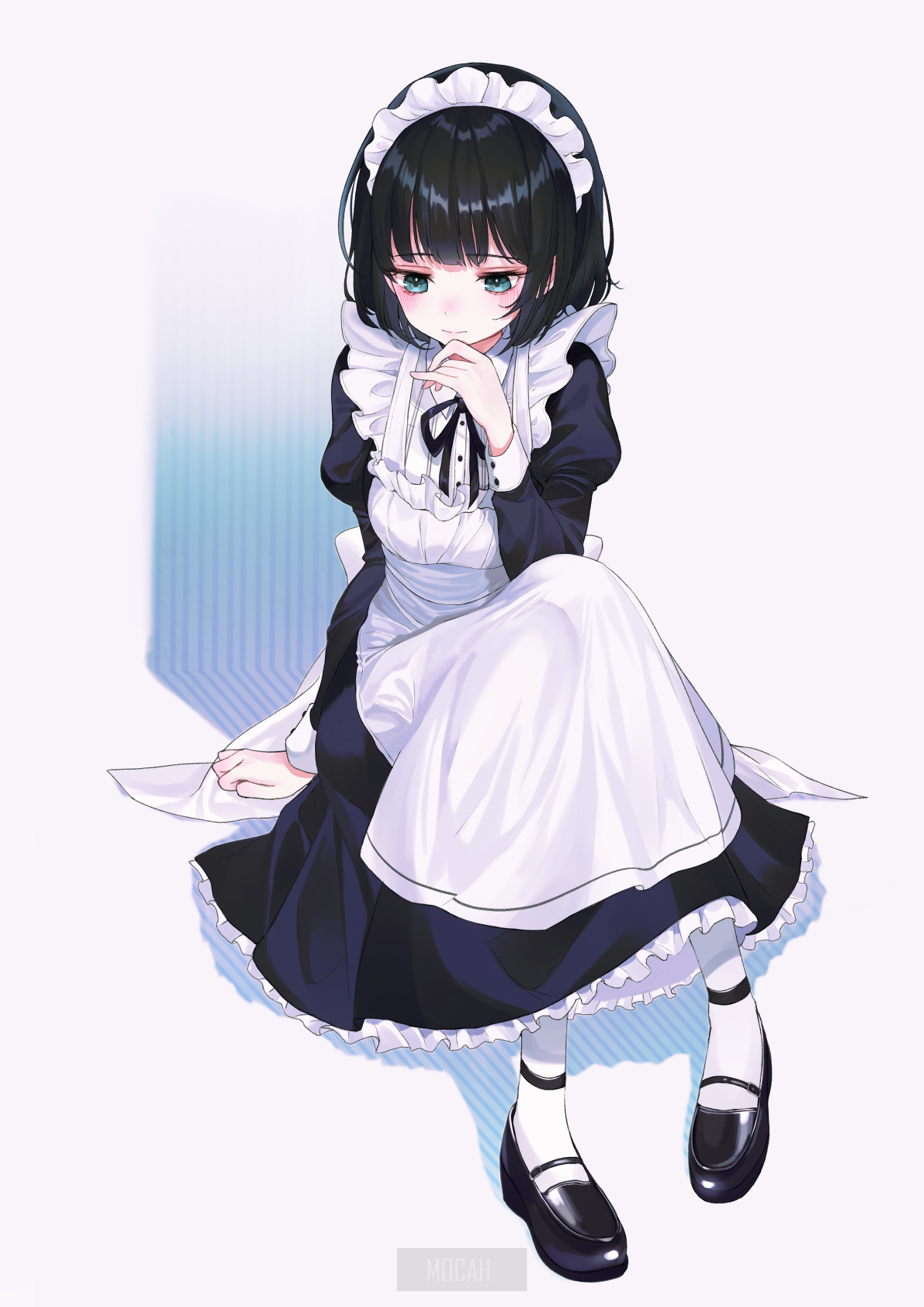 Anime girl in maid outfit sitting HD Phone Wallpaper