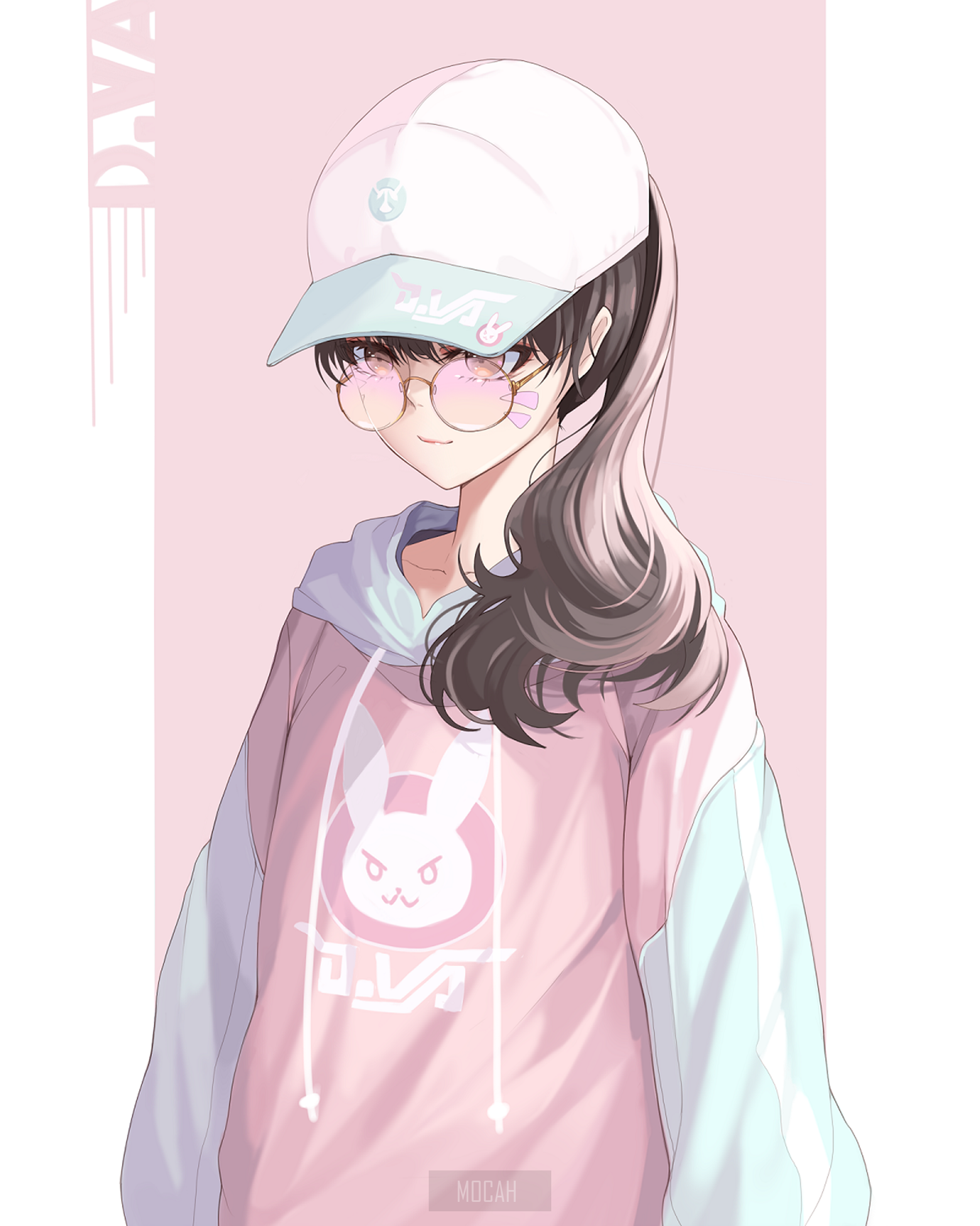 D.Va from Overwatch wearing a pink hoodie and cap HD Phone Wallpaper