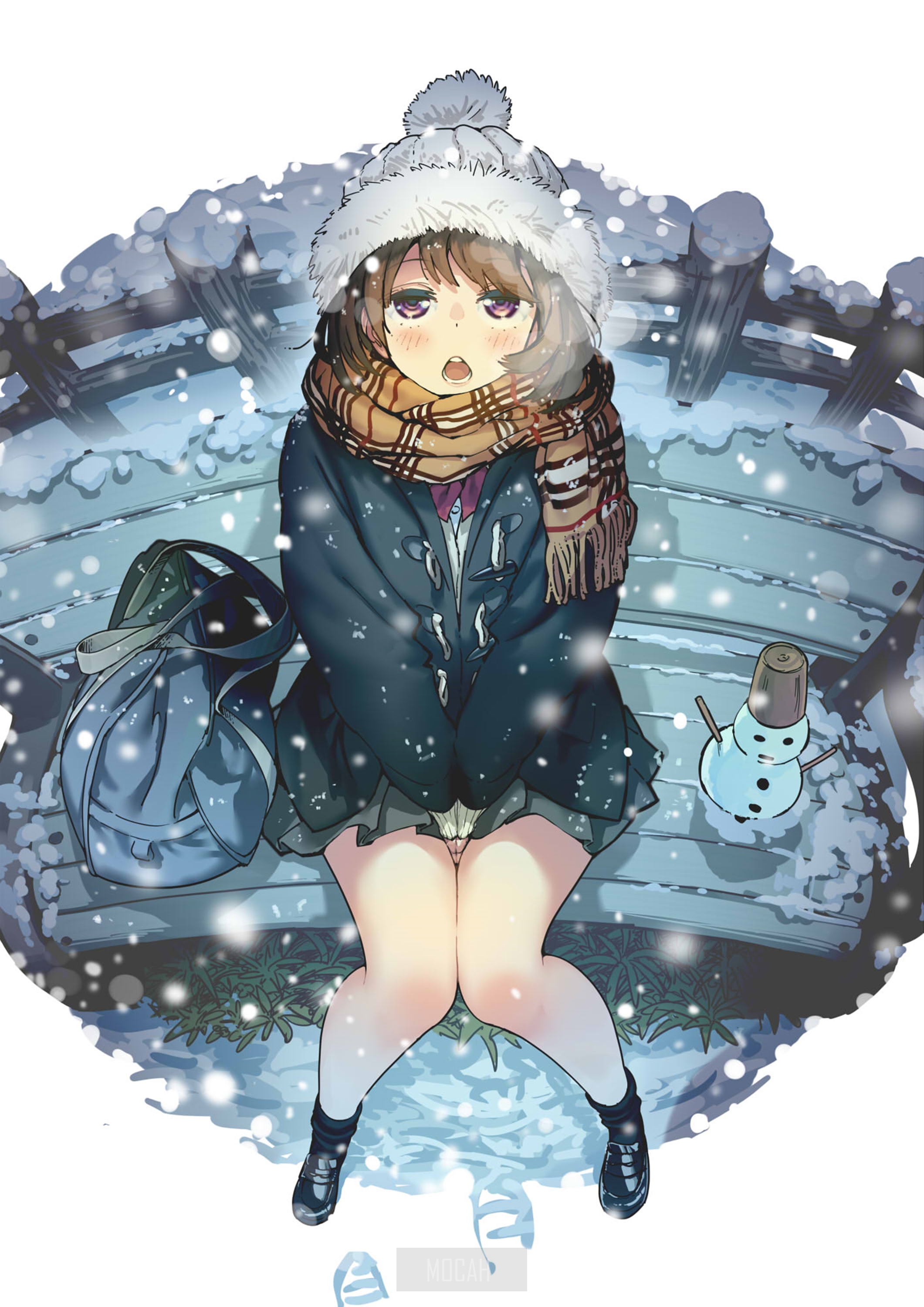 Anime girl in winter clothes with scarf and hat HD Phone Wallpaper