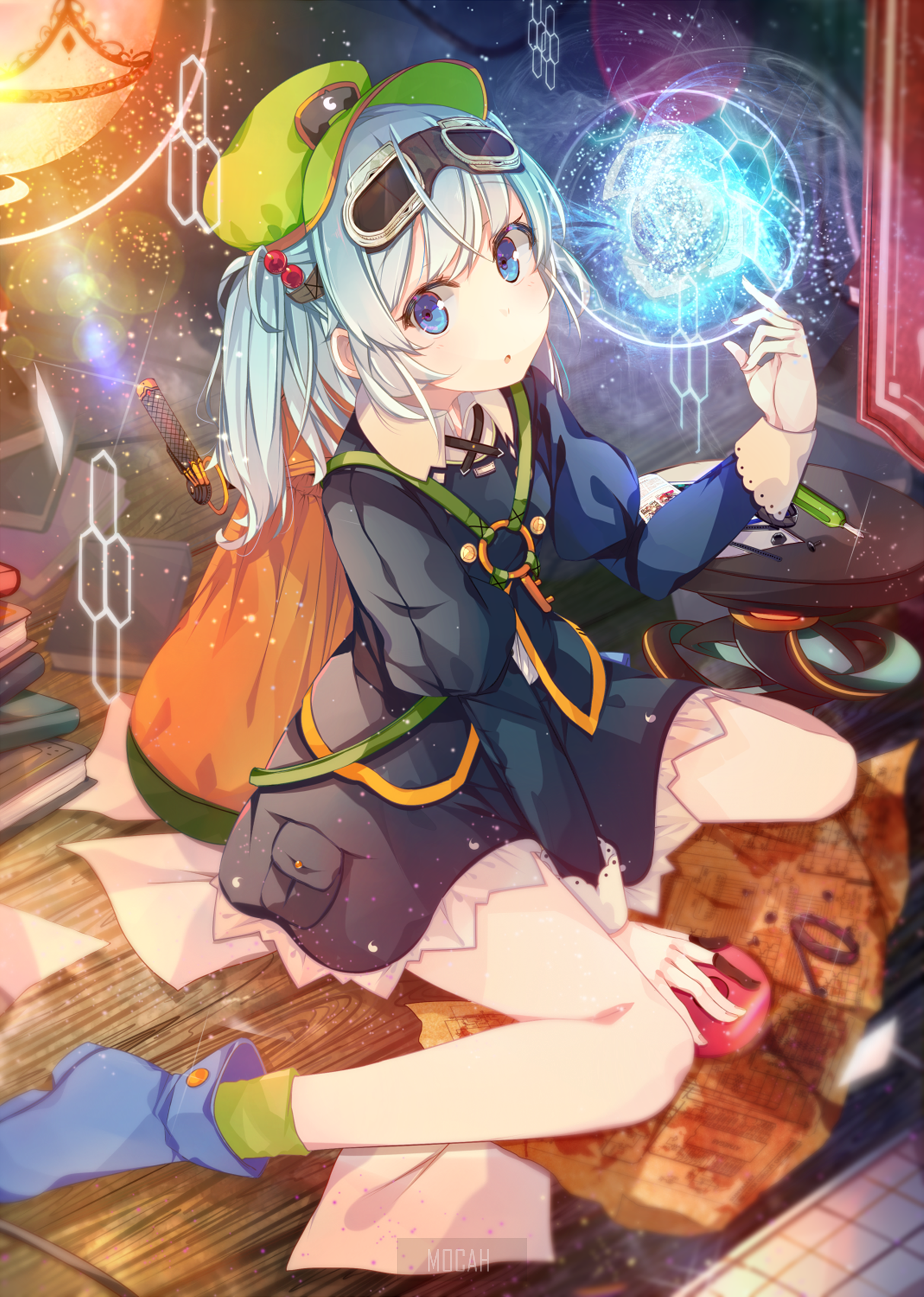 Anime girl with blue eyes casting magic HD Phone Wallpaper