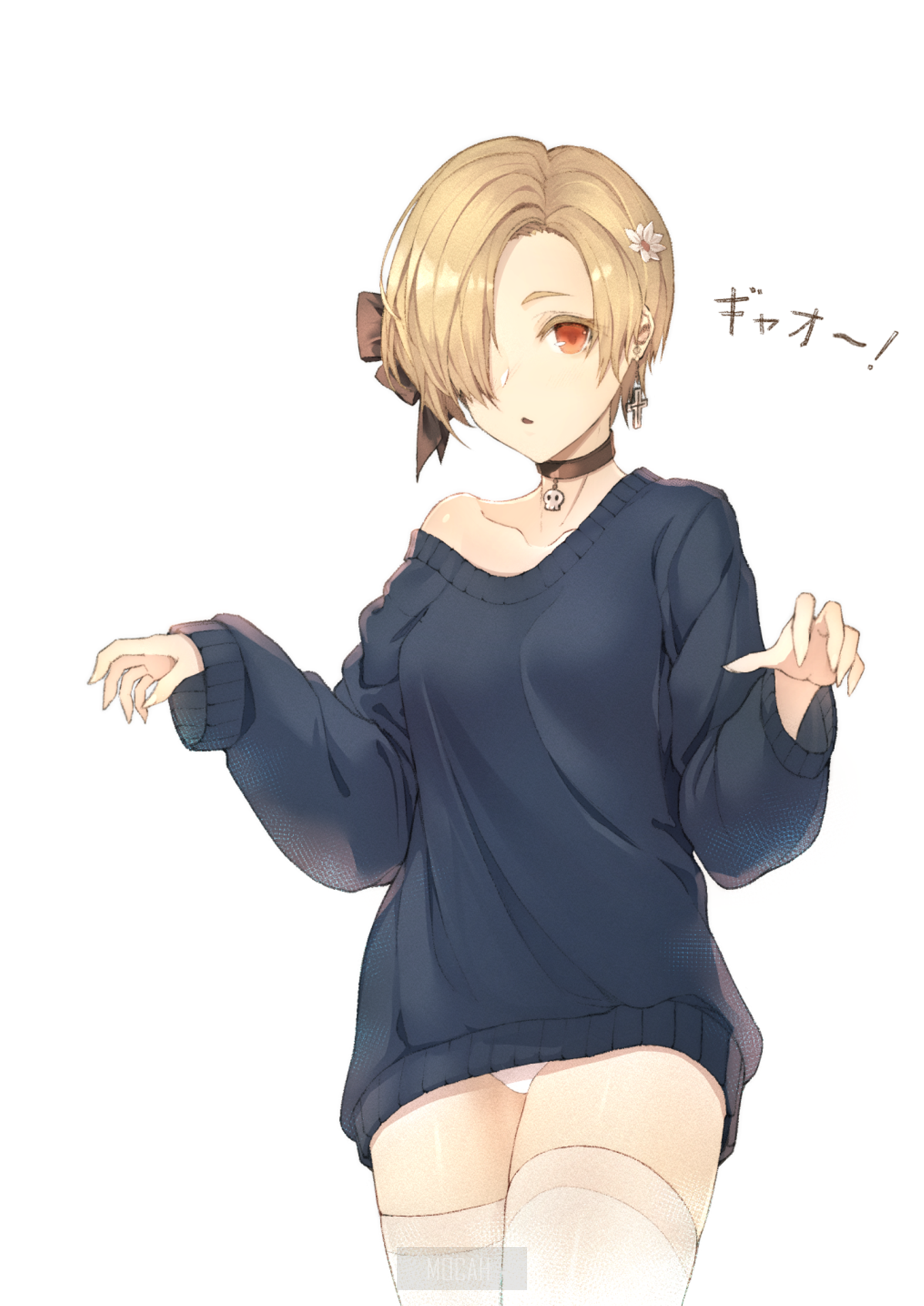 Anime girl with blonde hair and red eyes HD Phone Wallpaper