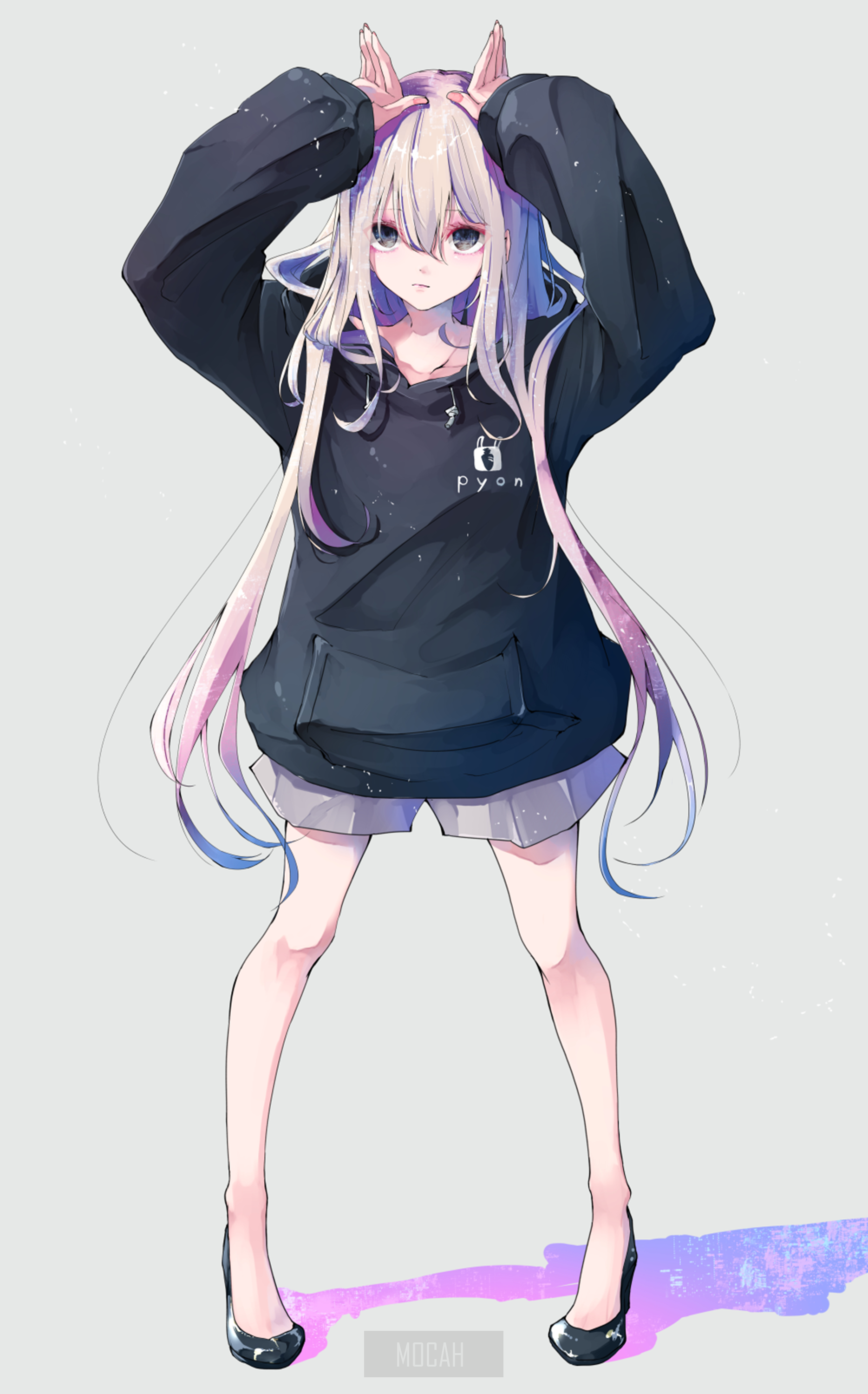 Anime girl with long hair and cat ears HD Phone Wallpaper