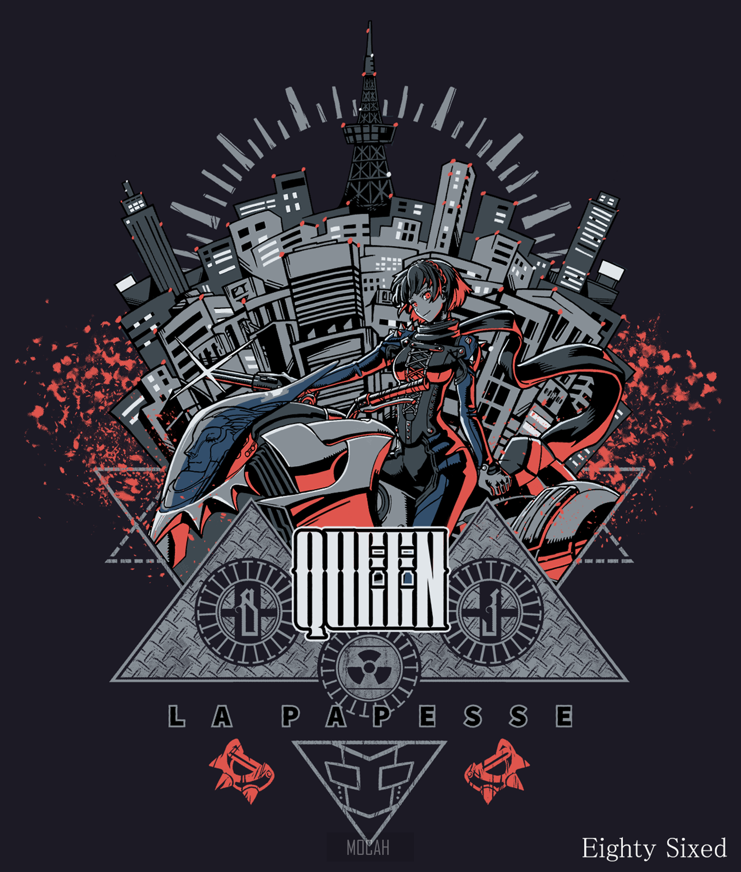 Makoto Niijima from Persona 5 on a motorcycle in a city HD Phone Wallpaper