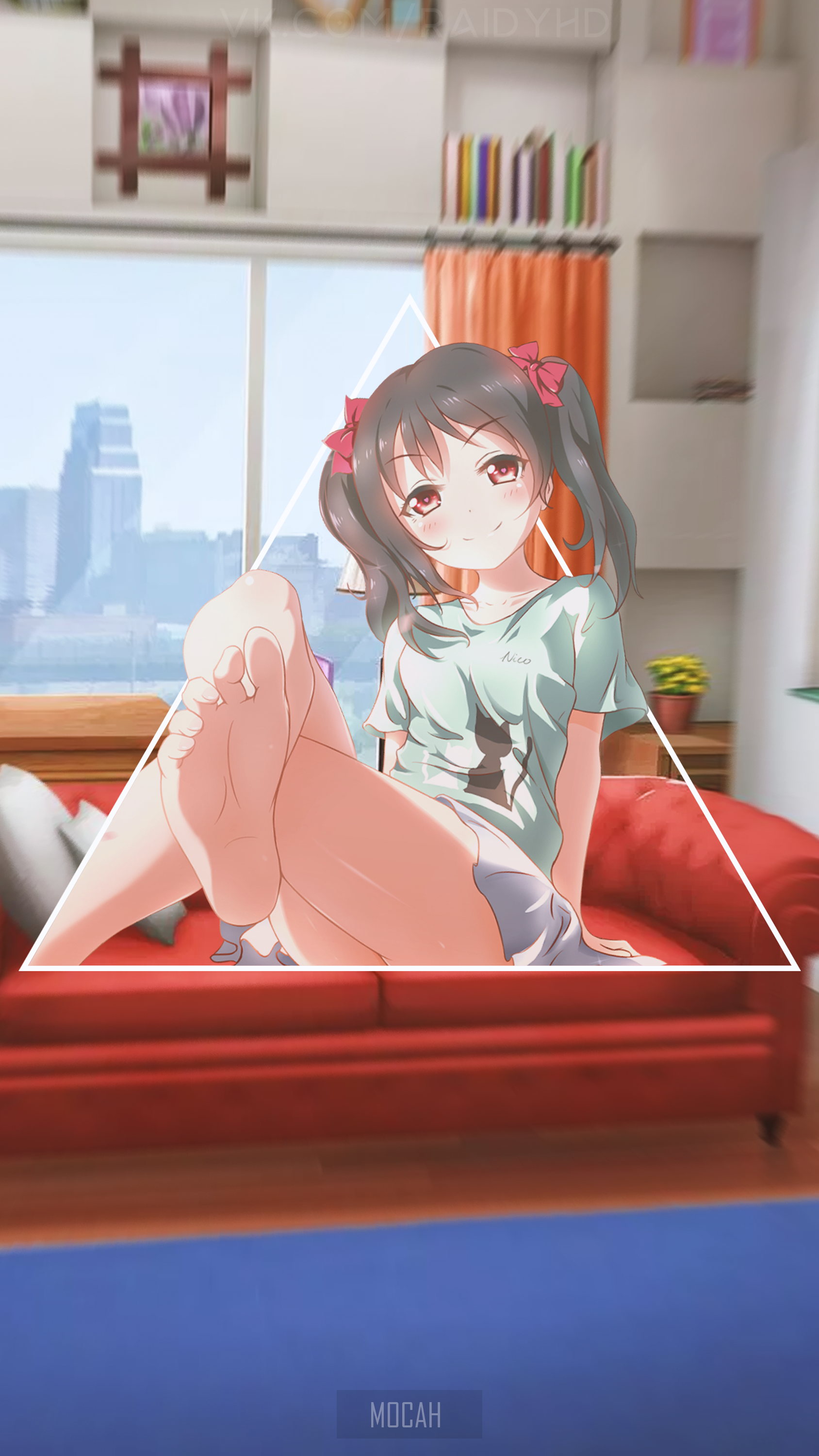 Yazawa Nico from Love Live! sitting on a couch HD Phone Wallpaper