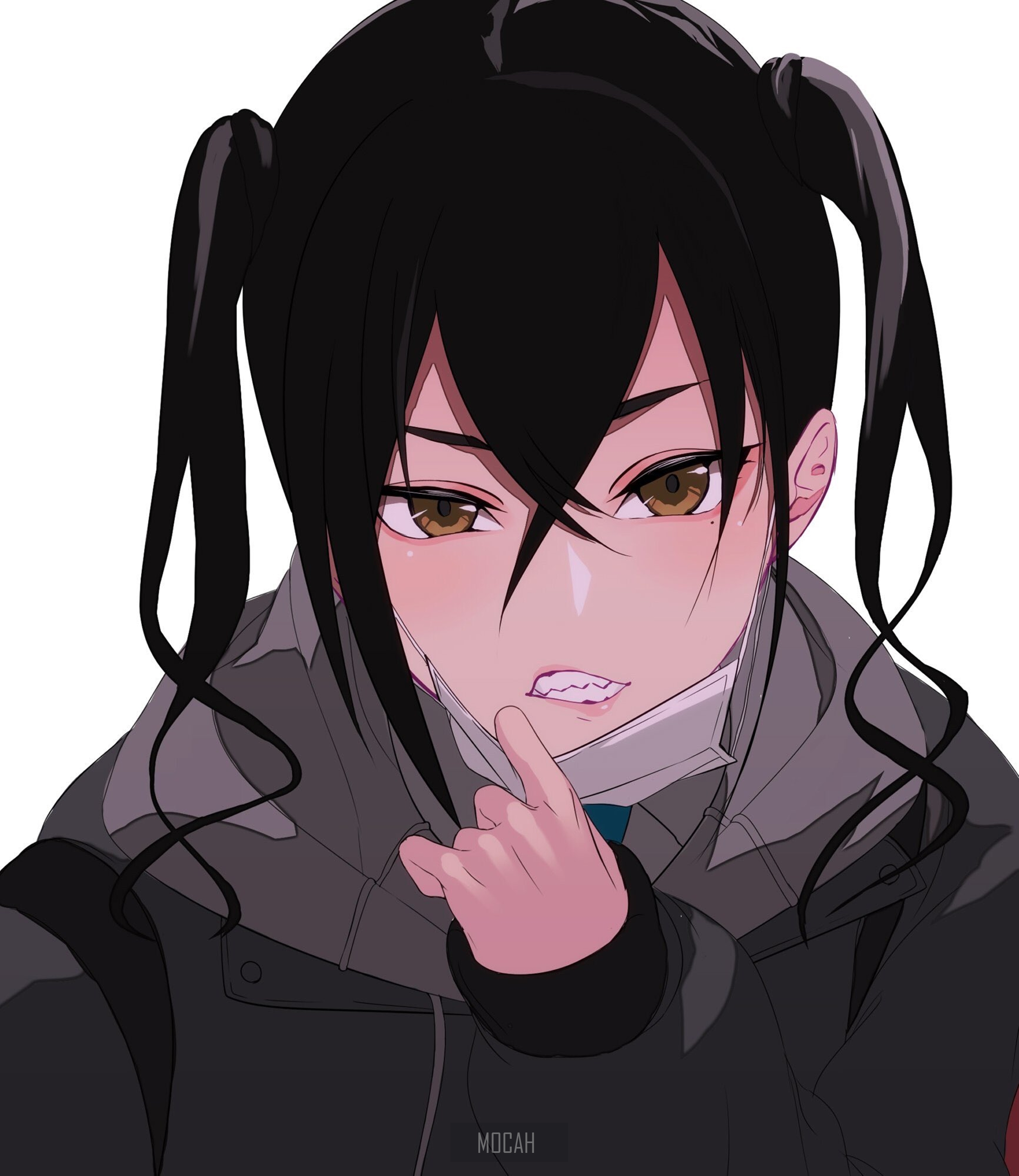 Anime girl with black pigtails HD Phone Wallpaper