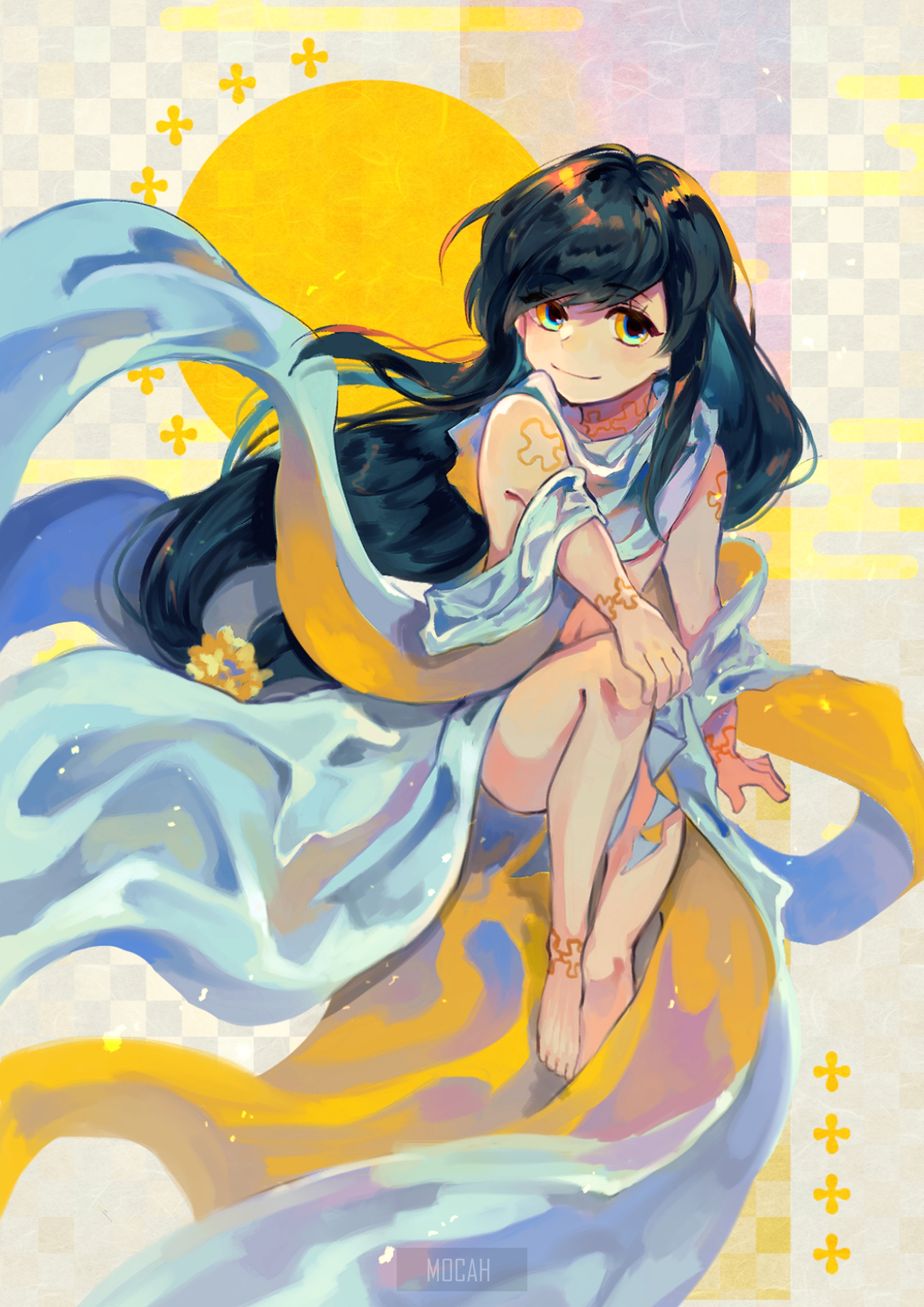 Anime girl with dark hair and flowing robes HD Phone Wallpaper