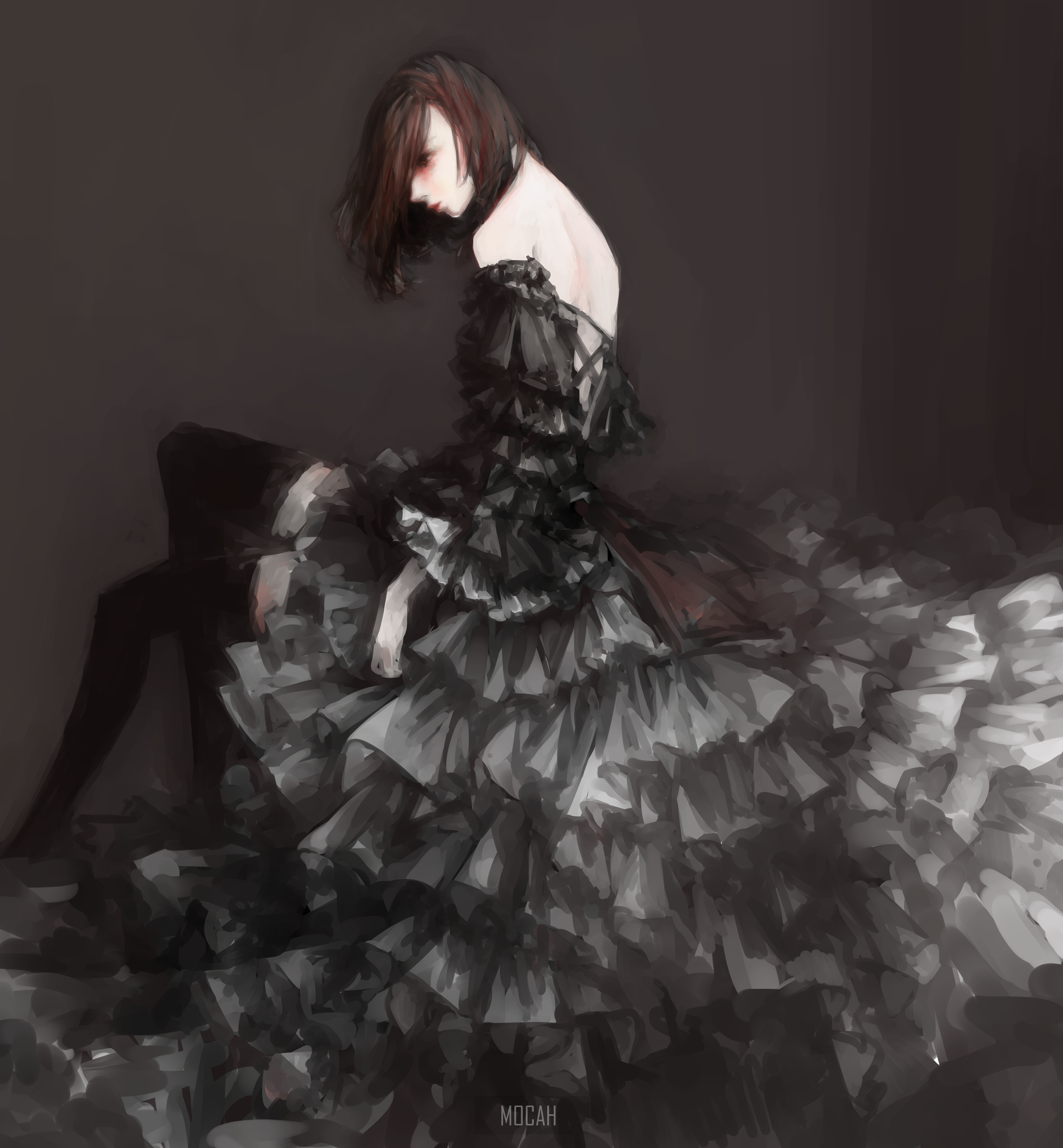 Anime girl in a black dress HD Phone Wallpaper