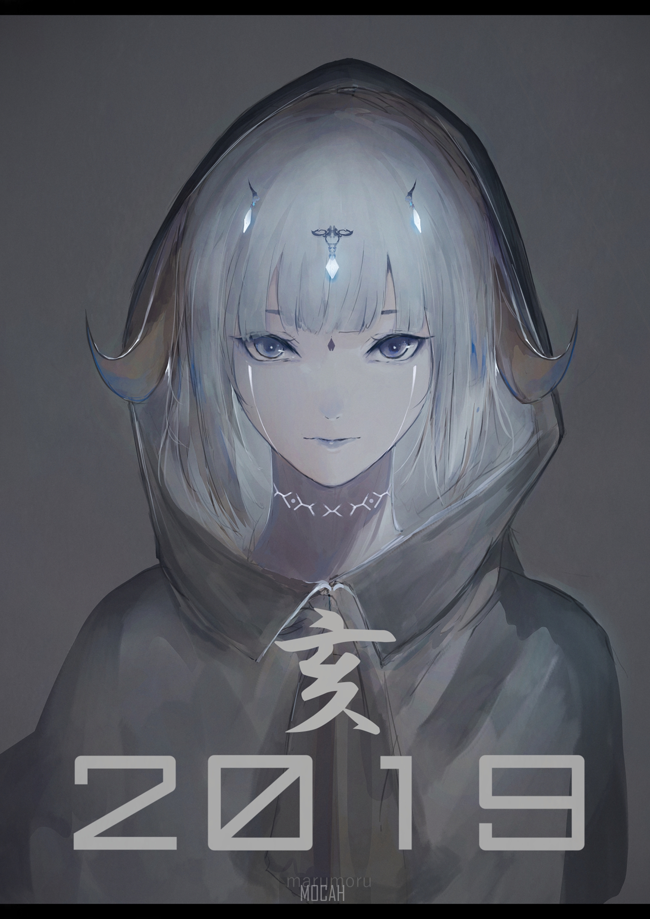 Anime girl with horns and 2019 text HD Phone Wallpaper