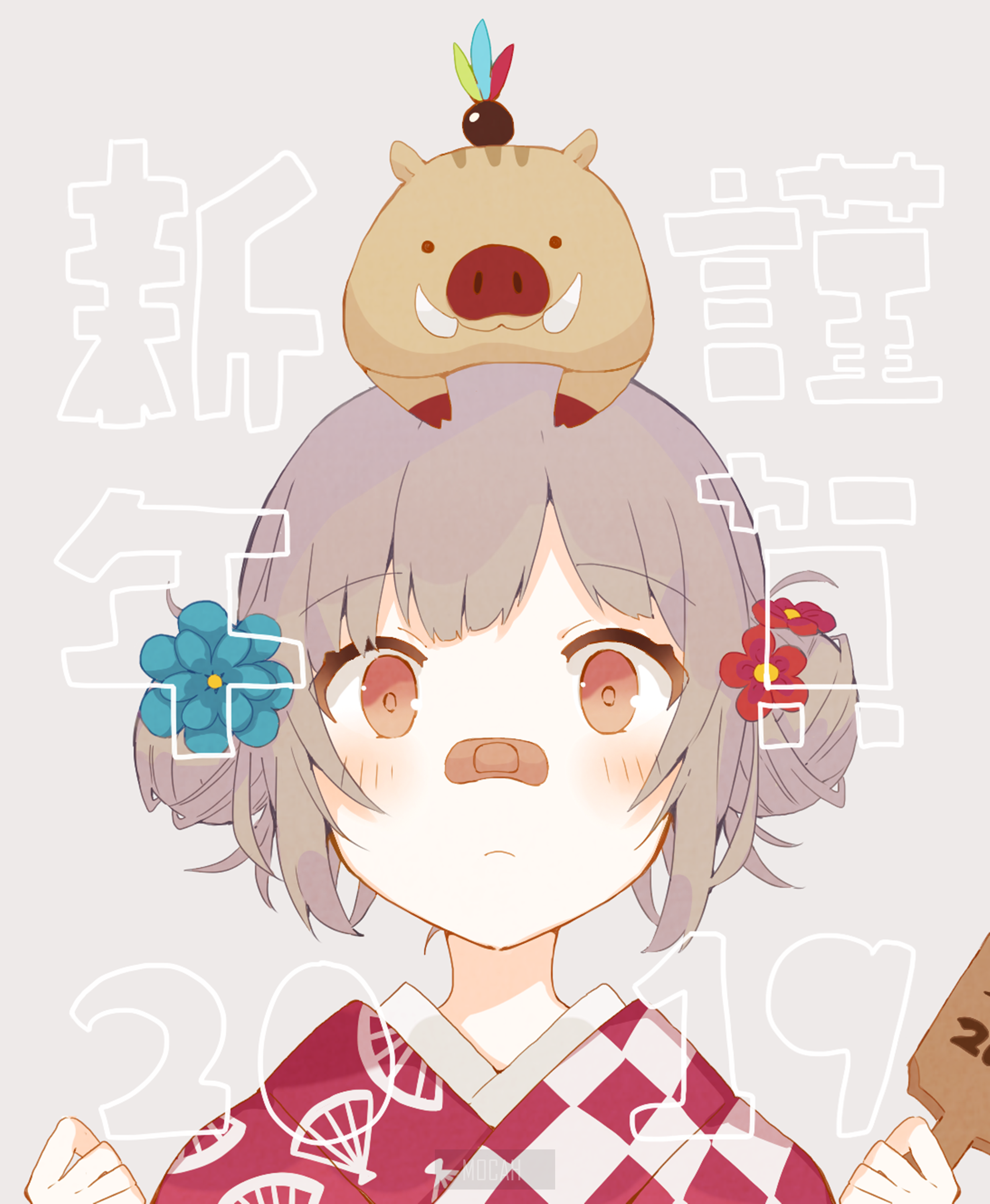Anime girl with boar hat and flowers HD Phone Wallpaper