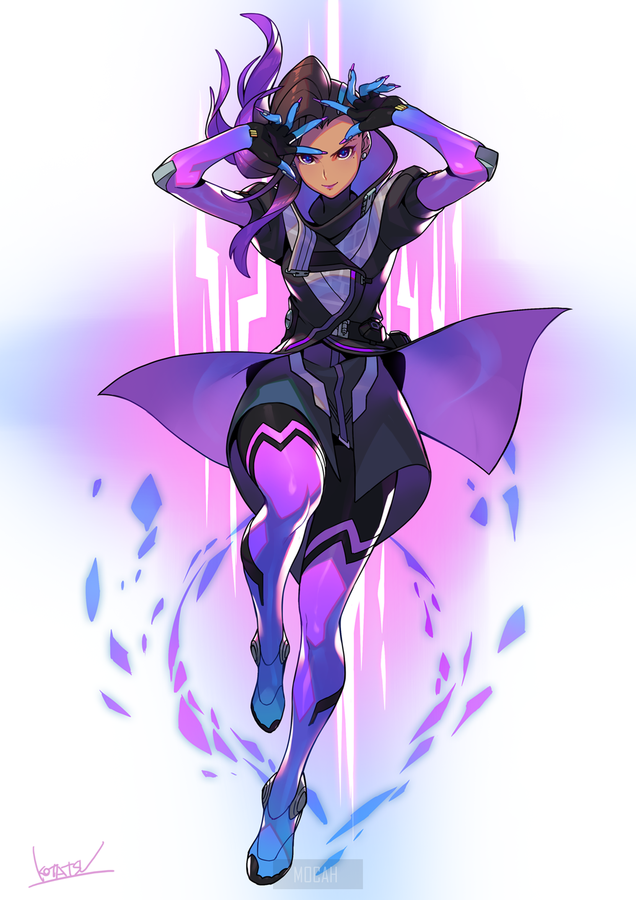 Sombra from Overwatch in purple outfit HD Phone Wallpaper