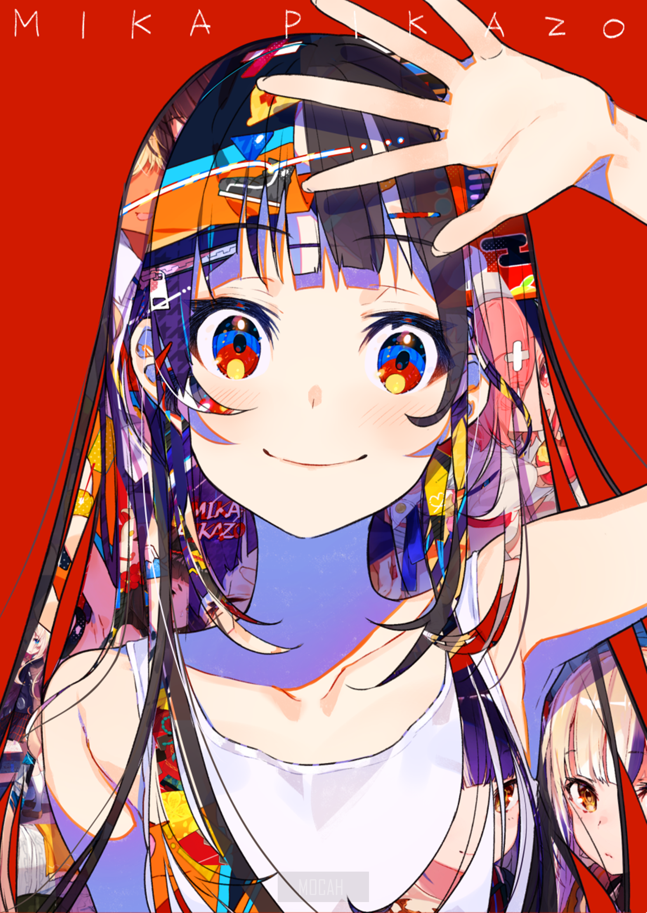 Mika Pikazo anime girl with city collage hair HD Phone Wallpaper