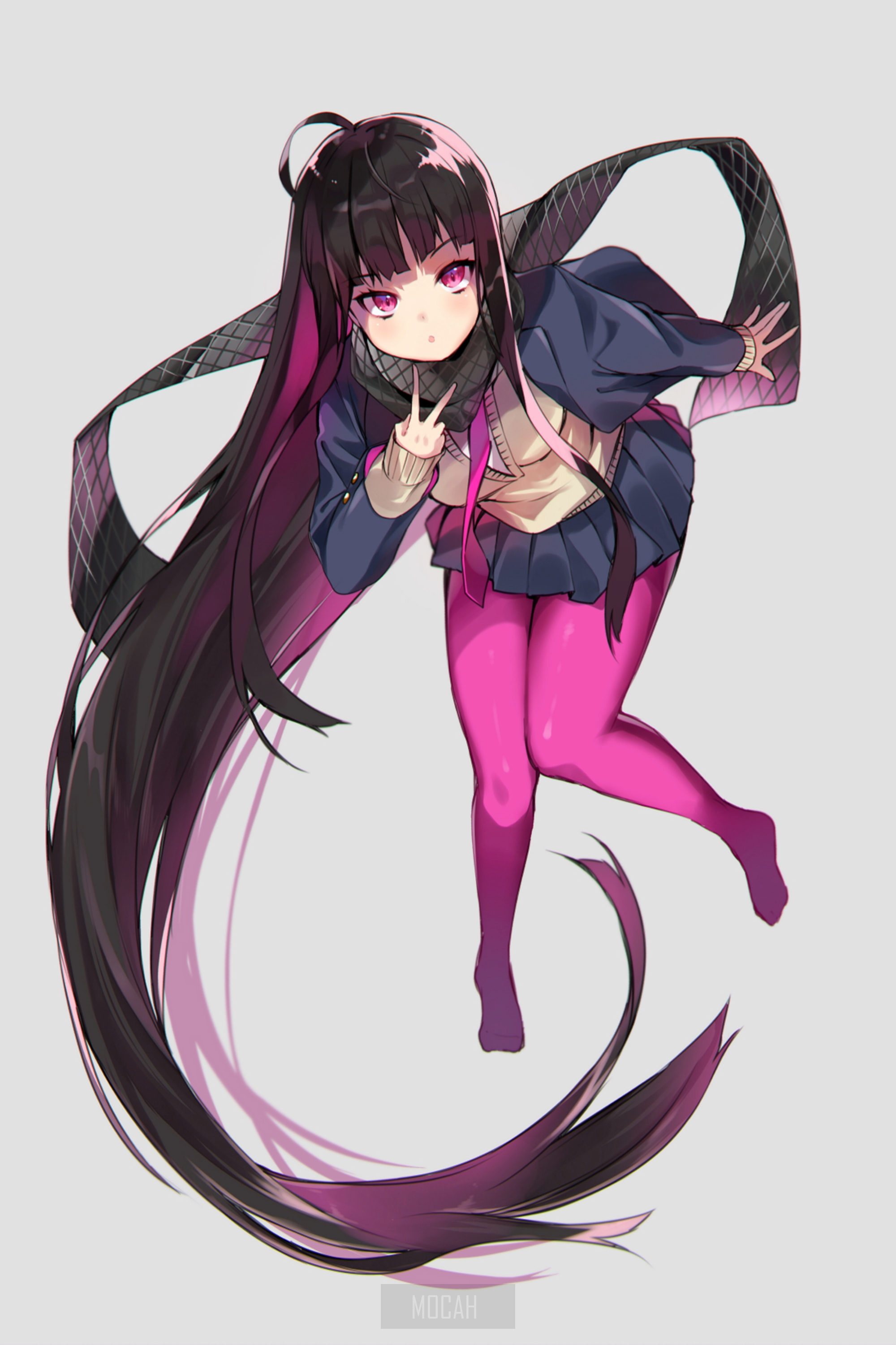 Anime girl with long hair and pink tights HD Phone Wallpaper