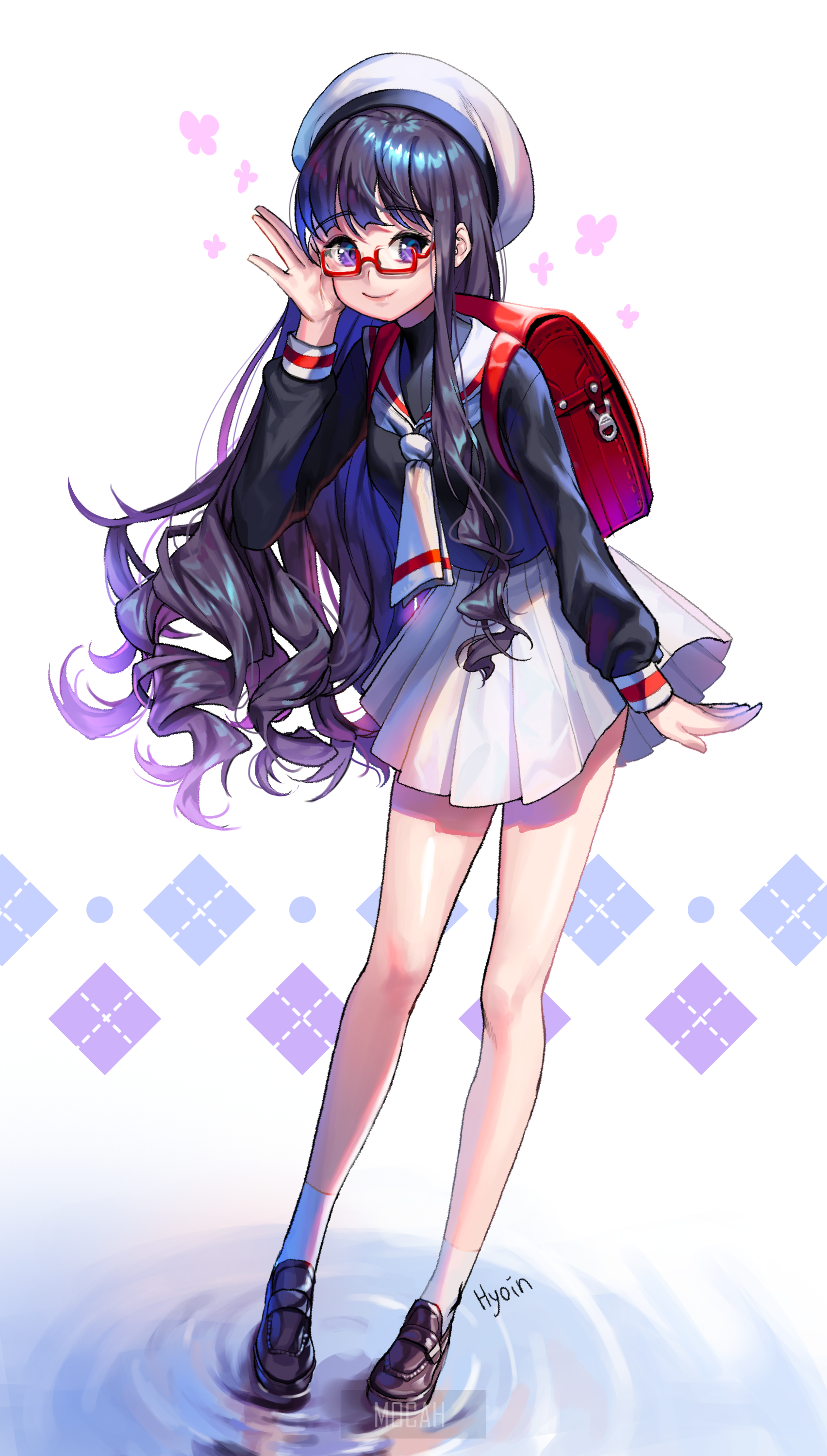 Anime girl with glasses and school uniform HD Phone Wallpaper
