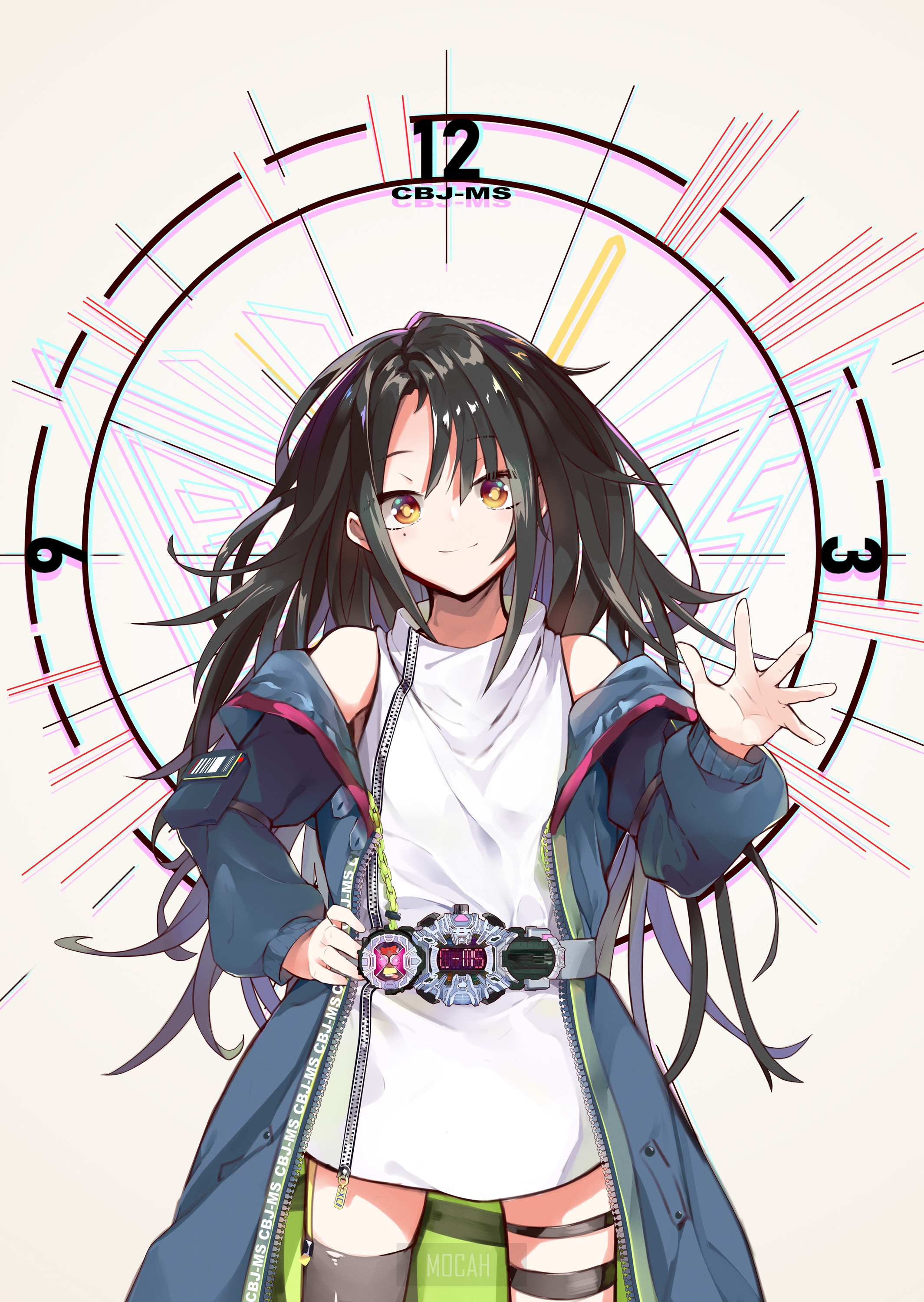 Anime girl with dark hair and clock background HD Phone Wallpaper