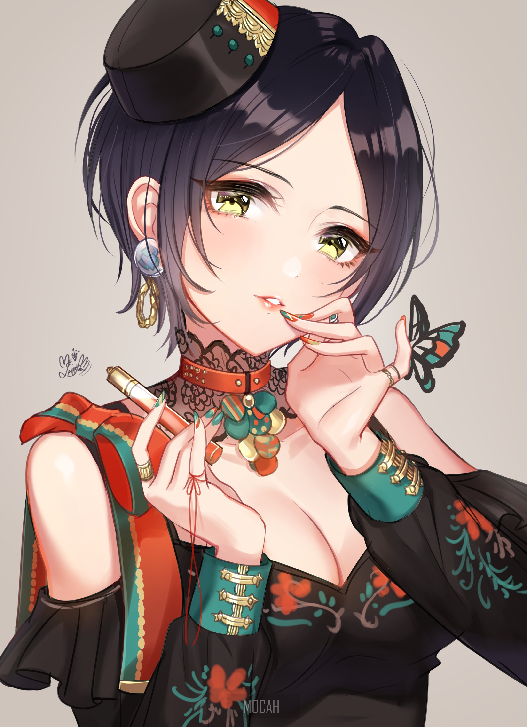Anime girl with butterfly accessory HD Phone Wallpaper