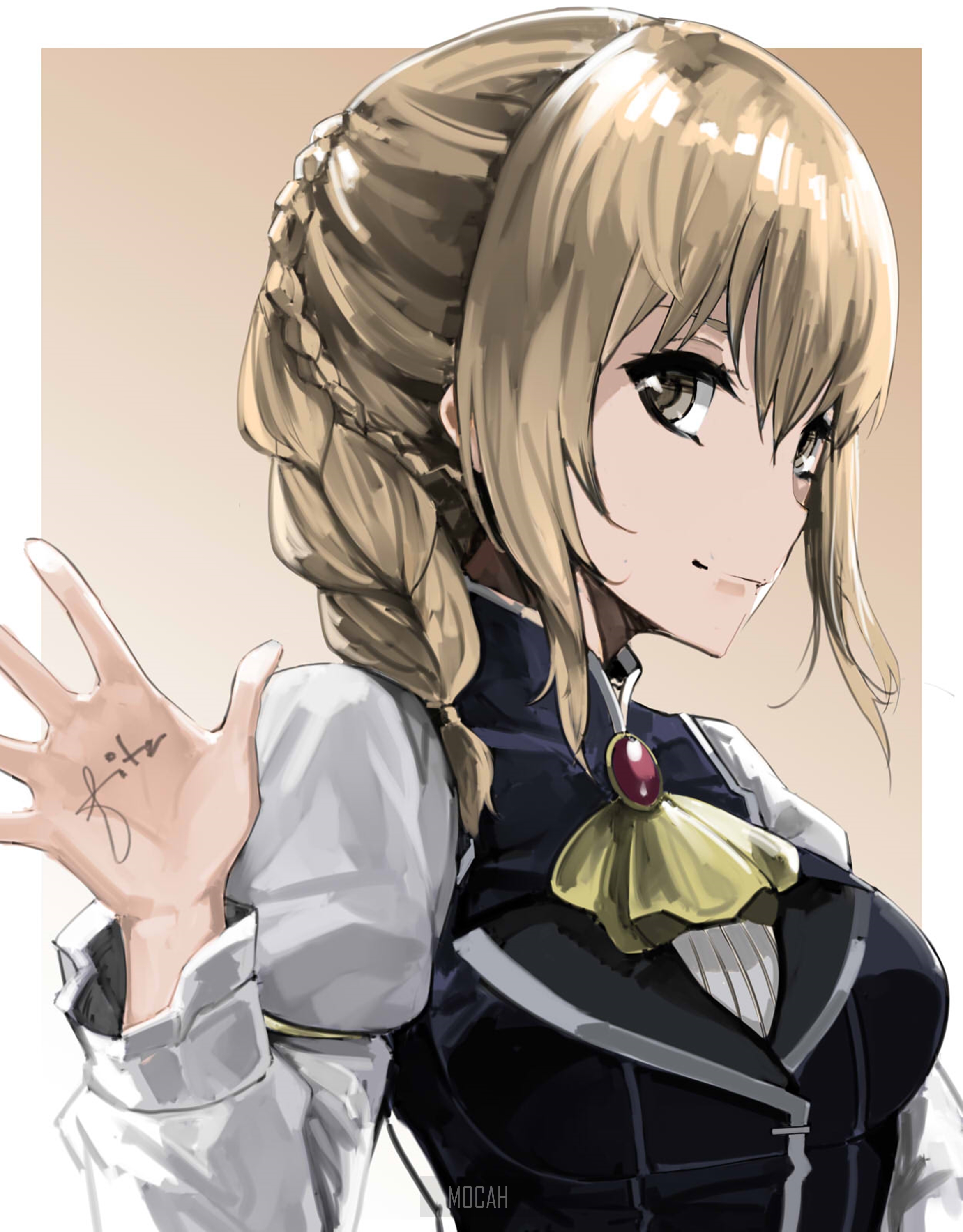 Anime girl with blonde braided hair HD Phone Wallpaper