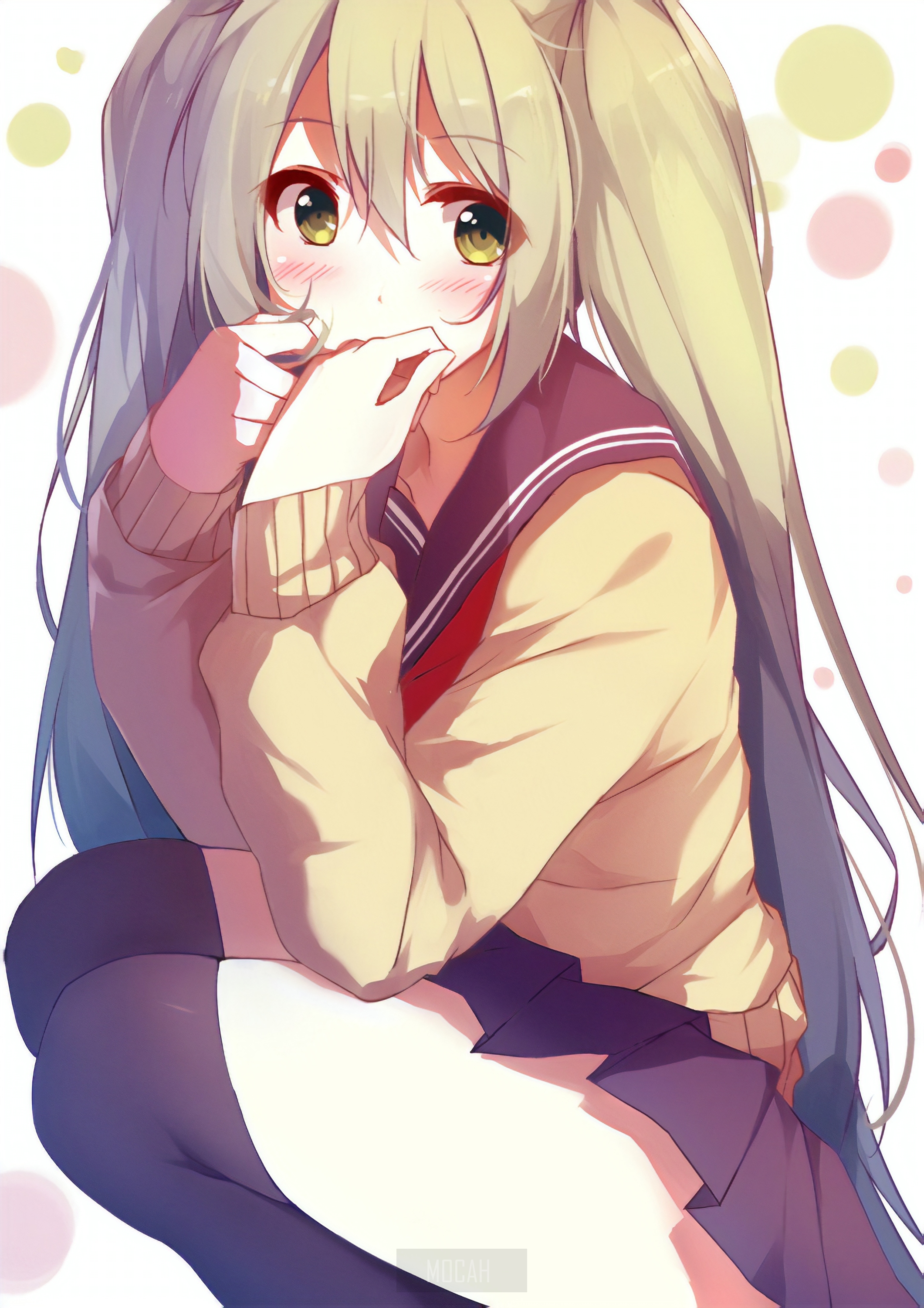 Anime girl with blonde twin tails HD Phone Wallpaper