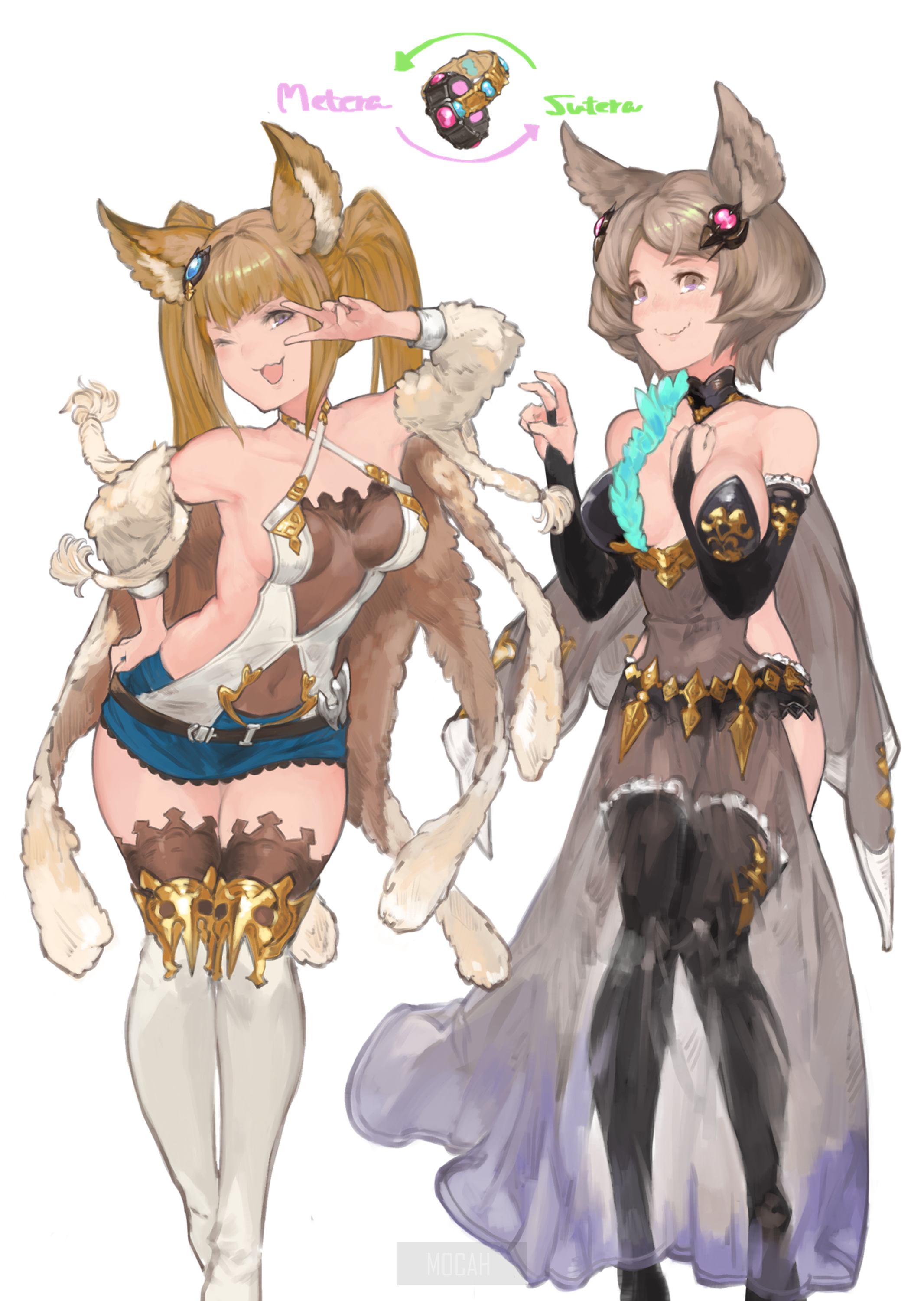 Two anime girls with animal ears and tails, Granblue Fantasy HD Phone Wallpaper